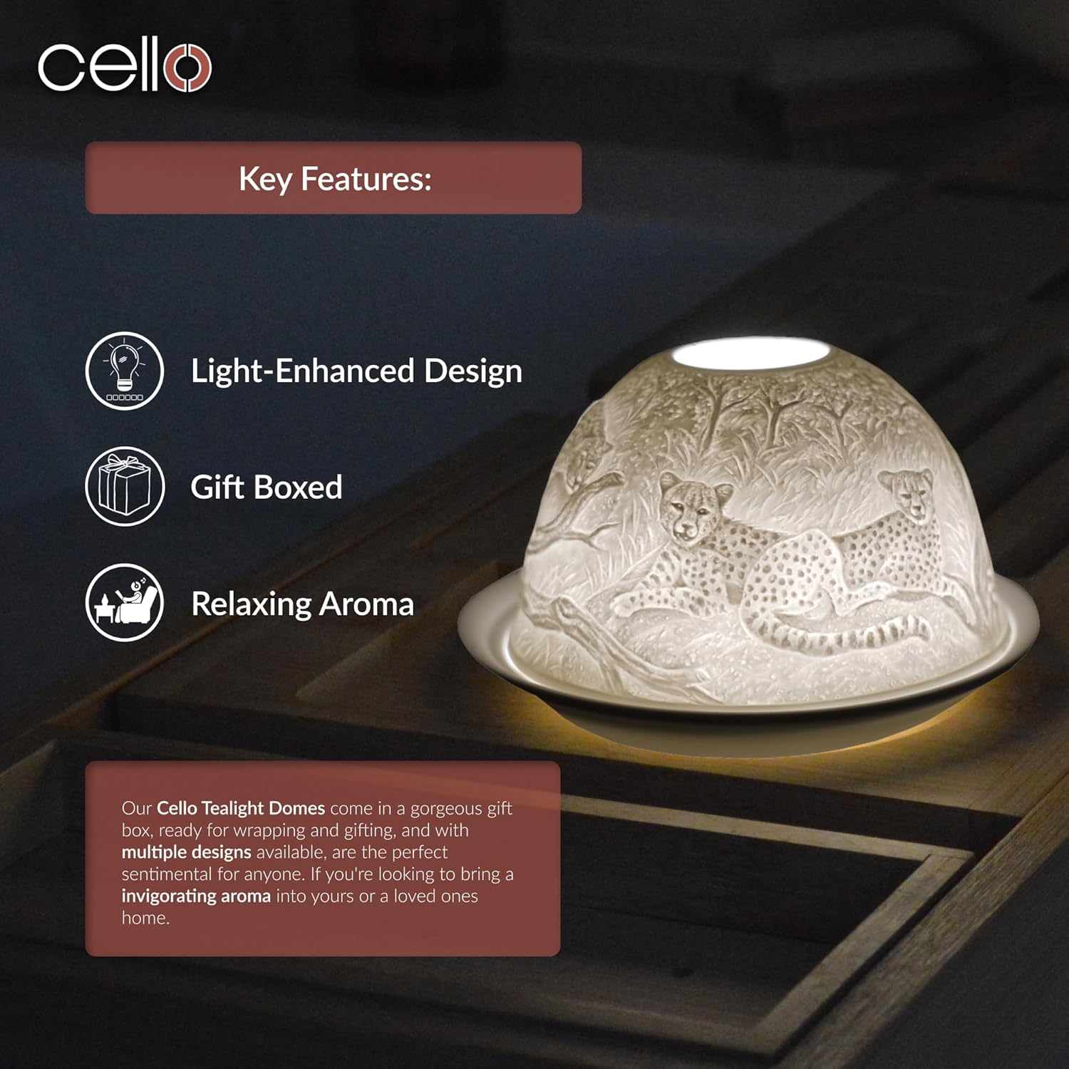 Thumbnail 4 de Cello Porcelain Tealight Holder Dome – Leopard Print 3D projection warmer