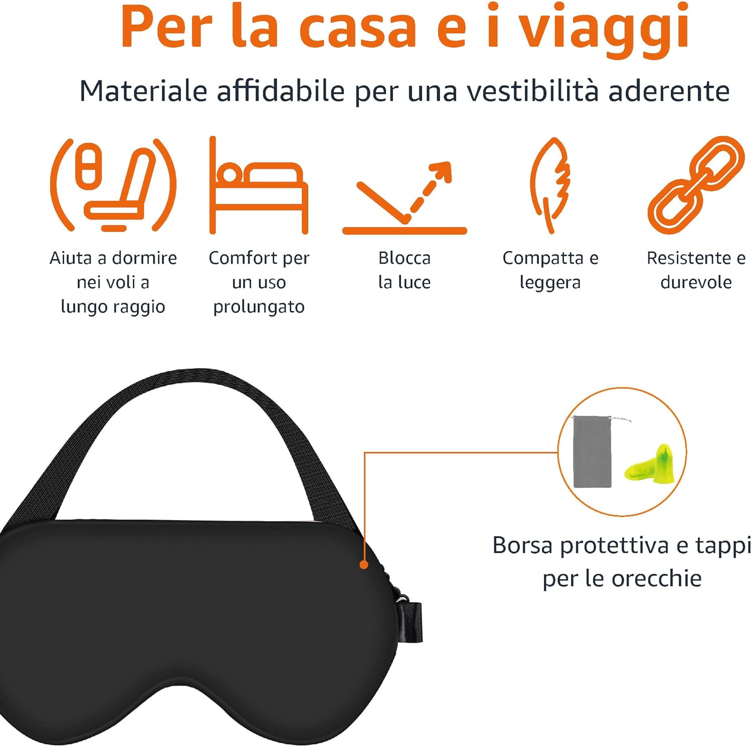 Thumbnail 3 de Amazon Basics Mascherina sagomata per dormire in seta di gelso naturale, cinturino regolabile