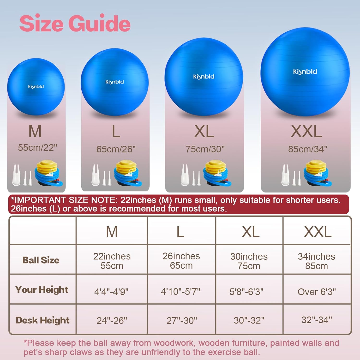 Detalle 2 de kisnbld Exercise Ball: Extra Thick Yoga Ball for Safe, Versatile Workouts