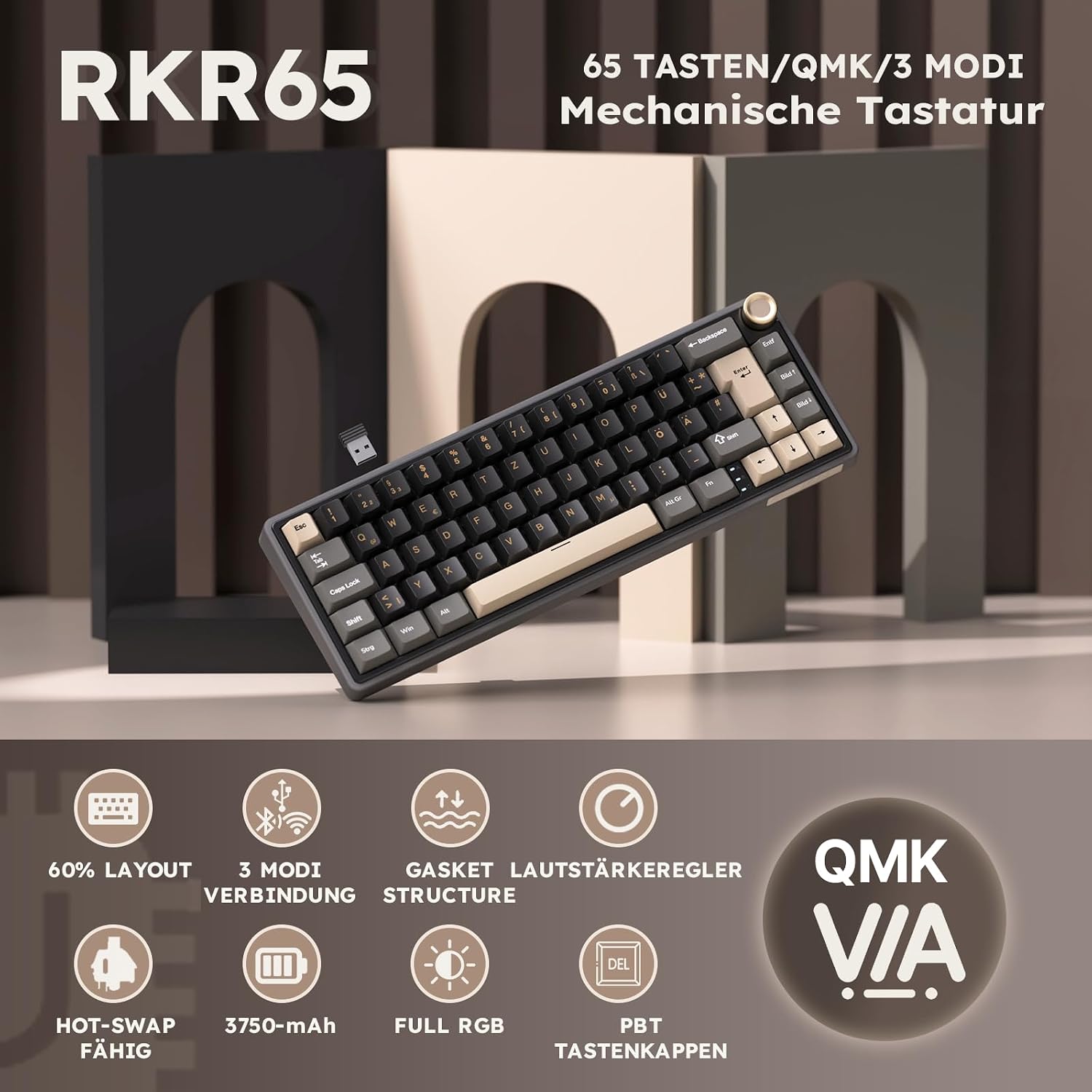 Detalle 2 de RK ROYAL KLUDGE R65 60% mechanische Tastatur ⌨