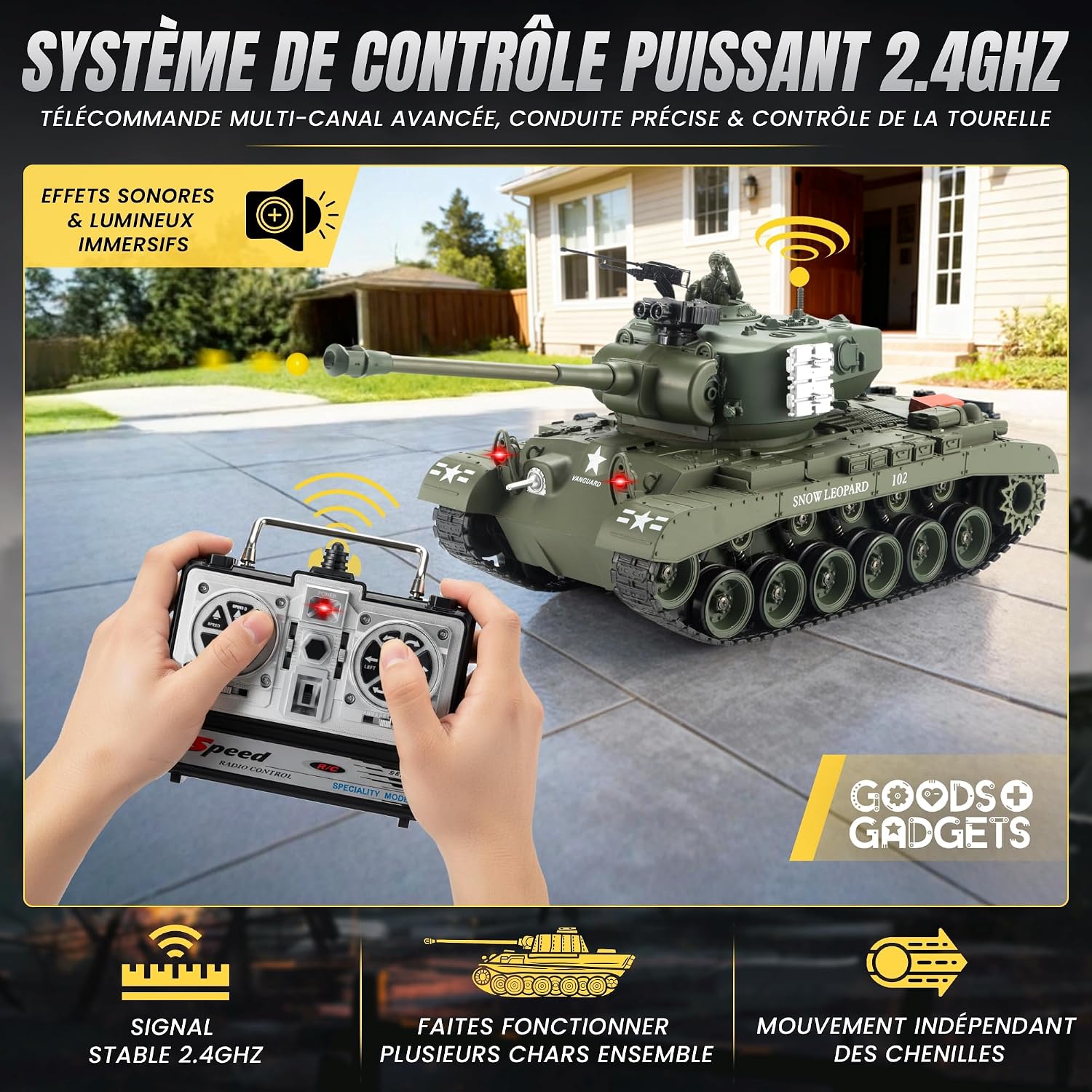 Detalle de Goods+Gadgets Tiger I RC 2,4 GHz 1:16 RTR (tir, son et lumières) – Pershing Snow Leopard