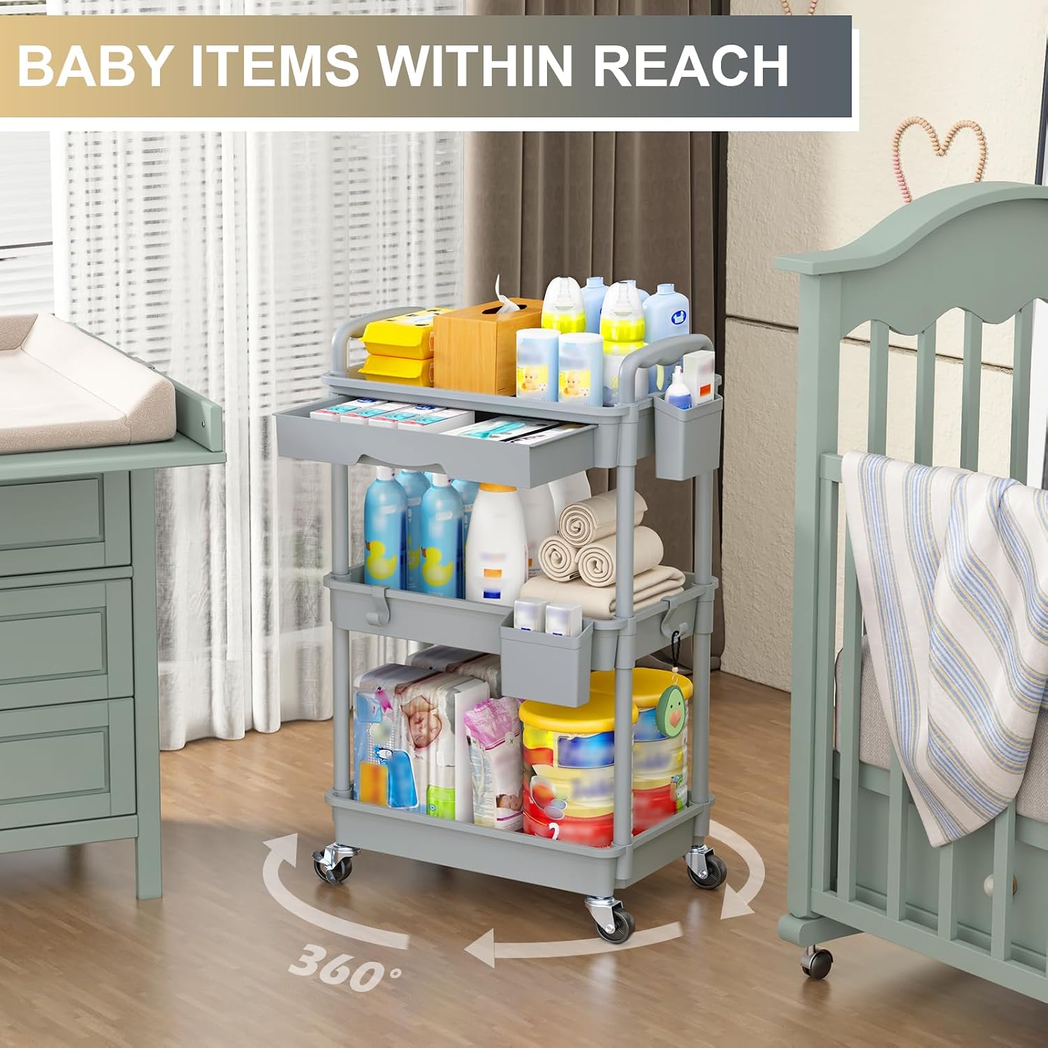 Thumbnail 5 de Goovilla 3 Tier Rolling Utility Cart with Removable Drawer