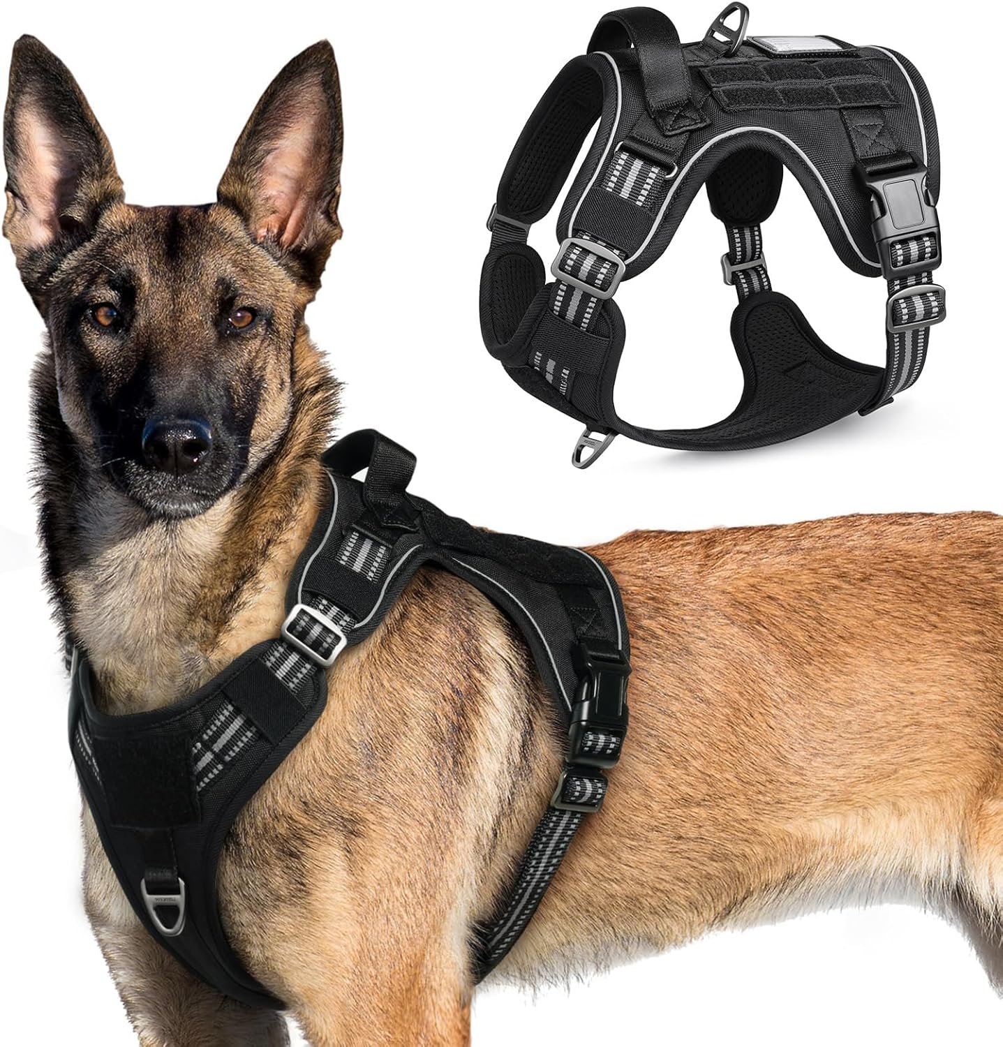Detalle de rabbitgoo Hundegeschirr für große Hunde (XL, Schwarz) – anti-Zug, verstellbar mit Metallschnallen und Griffen