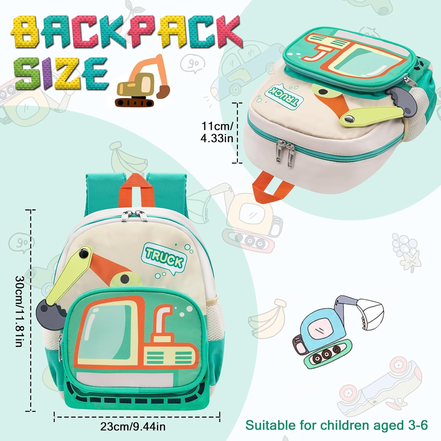 Detalle 2 de YAMEIZE Kindergartenrucksack Jungen - Kleiner, süßer Rucksack mit Autodesign für 3–6 Jahre