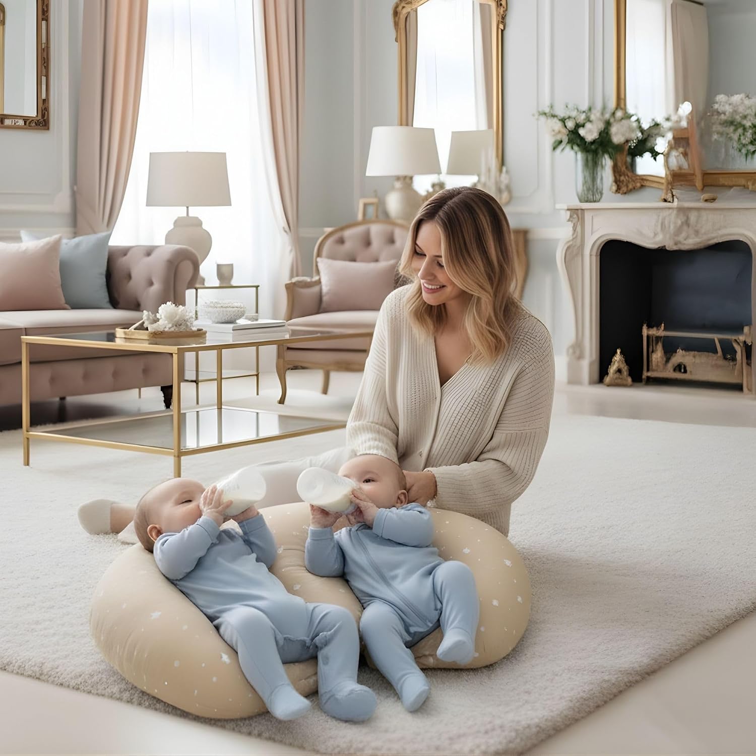 Detalle de Totsy Baby Cuscino allattamento gemellare ergonomico 90x50 cm (Oeko-Tex Galassia) per allattare in tandem e posizionare i neonati