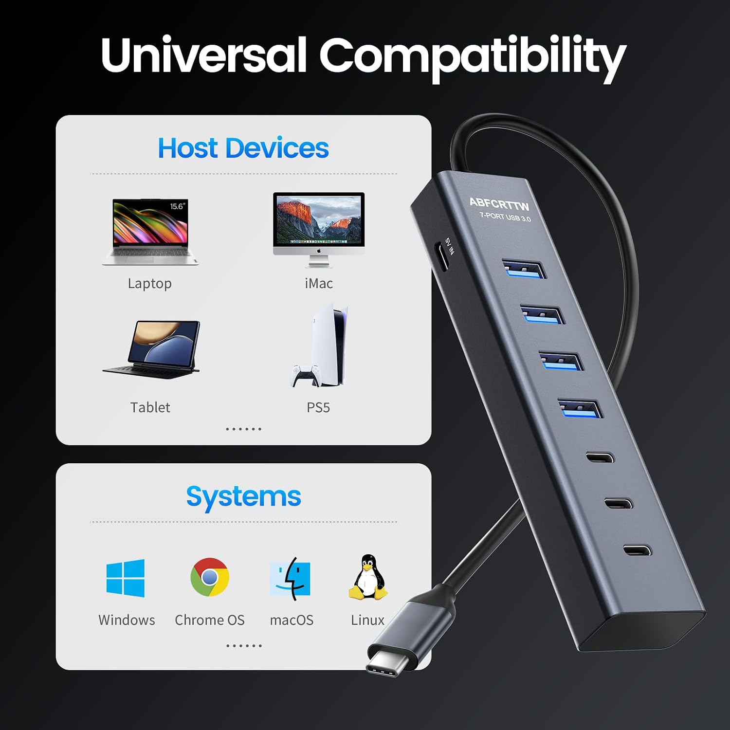 Thumbnail 6 de ABFCRTTW USB-C to 7-Port USB Hub Multiport Adapter (Aluminium) with 5Gbps data