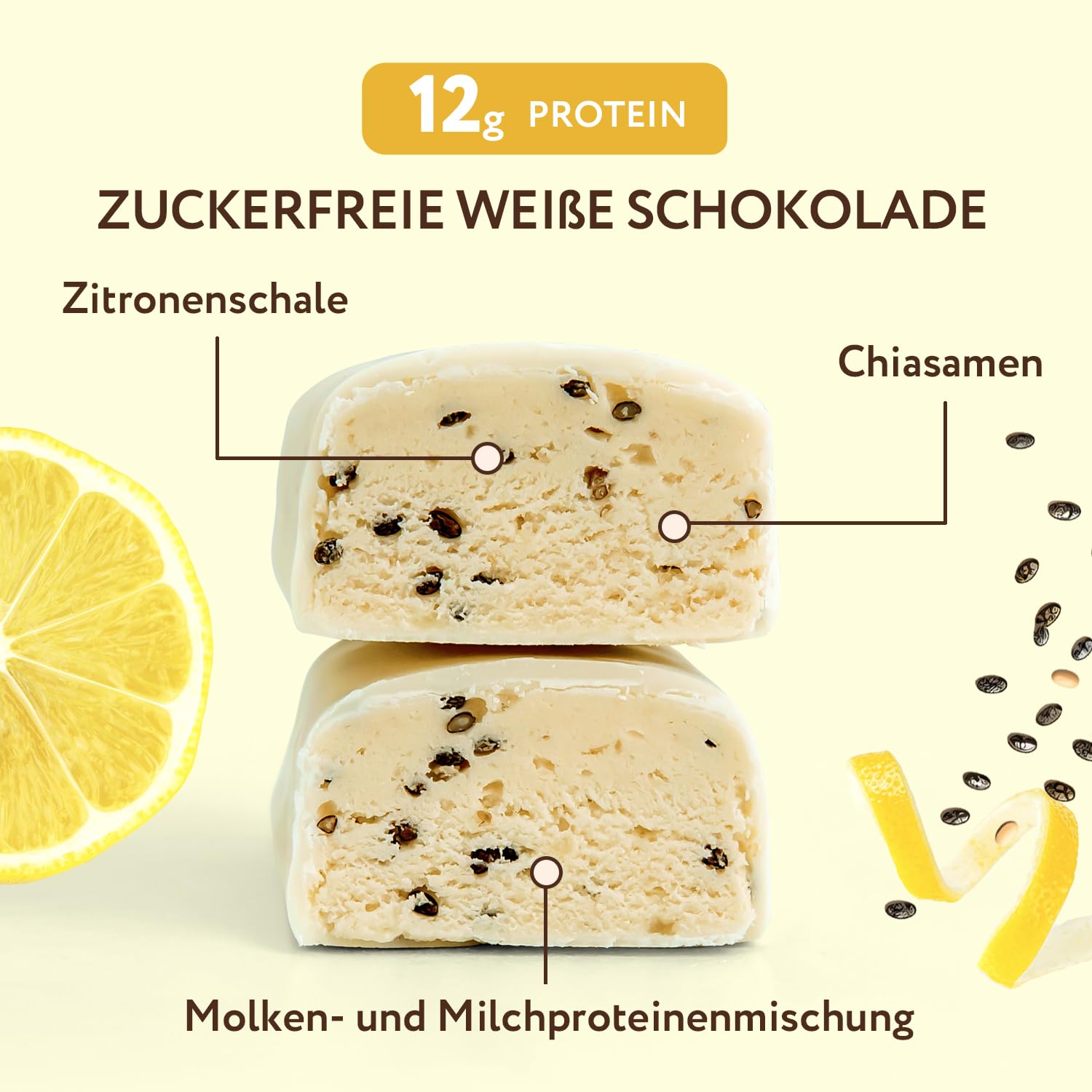 Thumbnail 3 de FitnesSHOCK Proteinriegel-Set mit 12 g Eiweiß pro Riegel (30 %) – Zitronen-Chia-Pannacotta, zuckerfrei, 12er-Pack