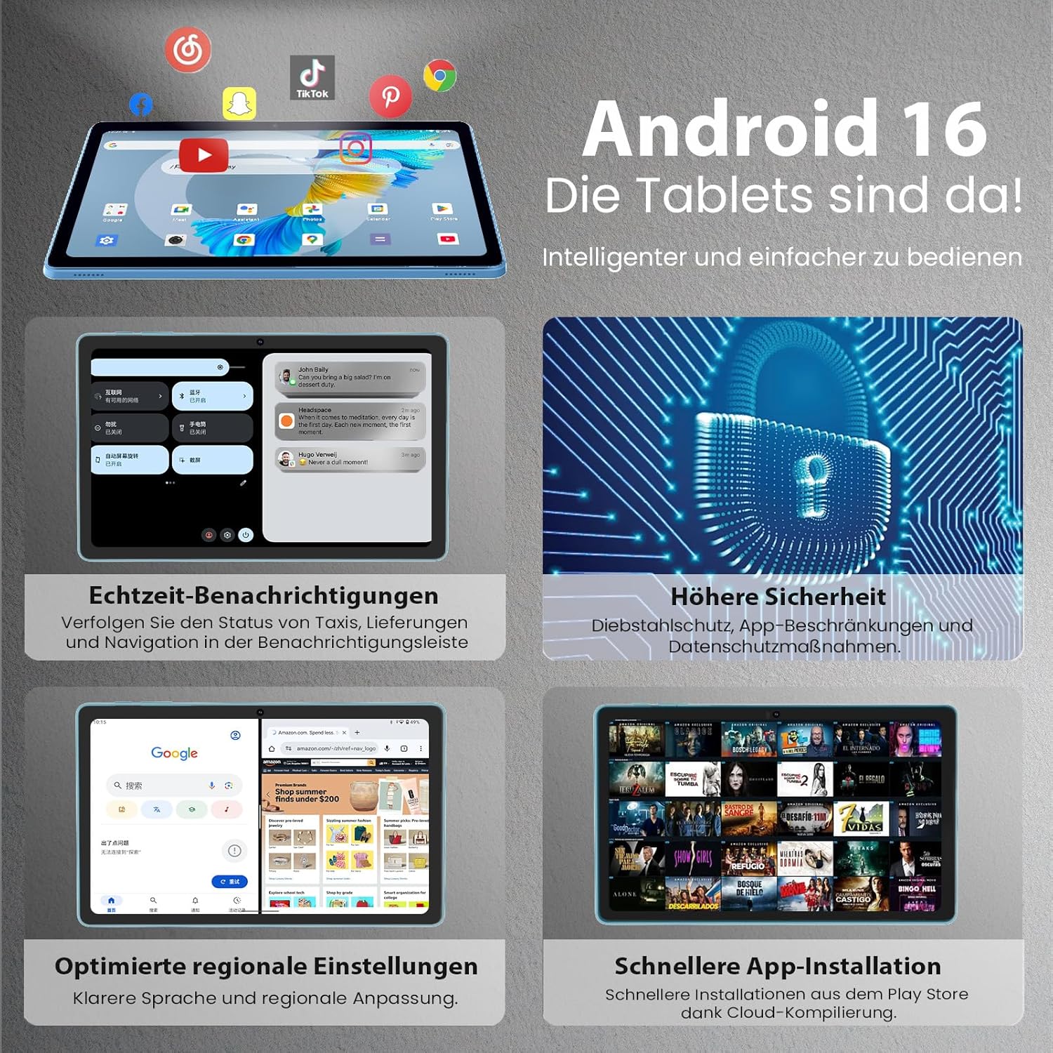 Thumbnail 3 de TUOHAITIME Android 16 Tablet – 11" Bundle mit Tastaturhülle, Eingabestift & Speichererweiterung (Blau)