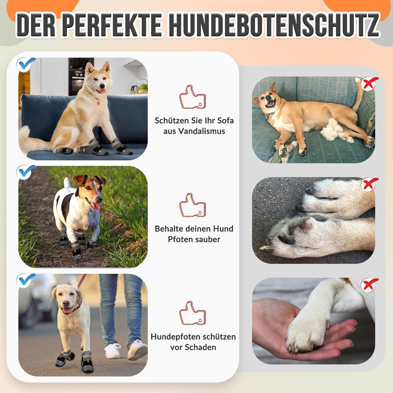Thumbnail 6 de Eyein Hundeschuhe Pfotenschutz (4 Stück) wasserabweisend, rutschfeste Sohle & reflektierender Klettverschluss – Größe 8, Schwarz
