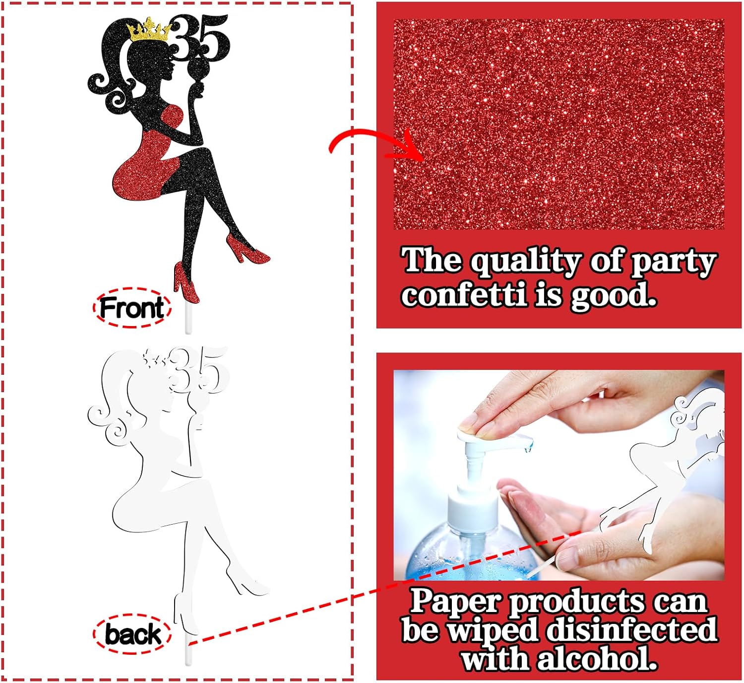 Thumbnail 5 de NARLOPI Lady Happy 35th Birthday Cake Topper, Glitter Paper, 4-Inch Wide
