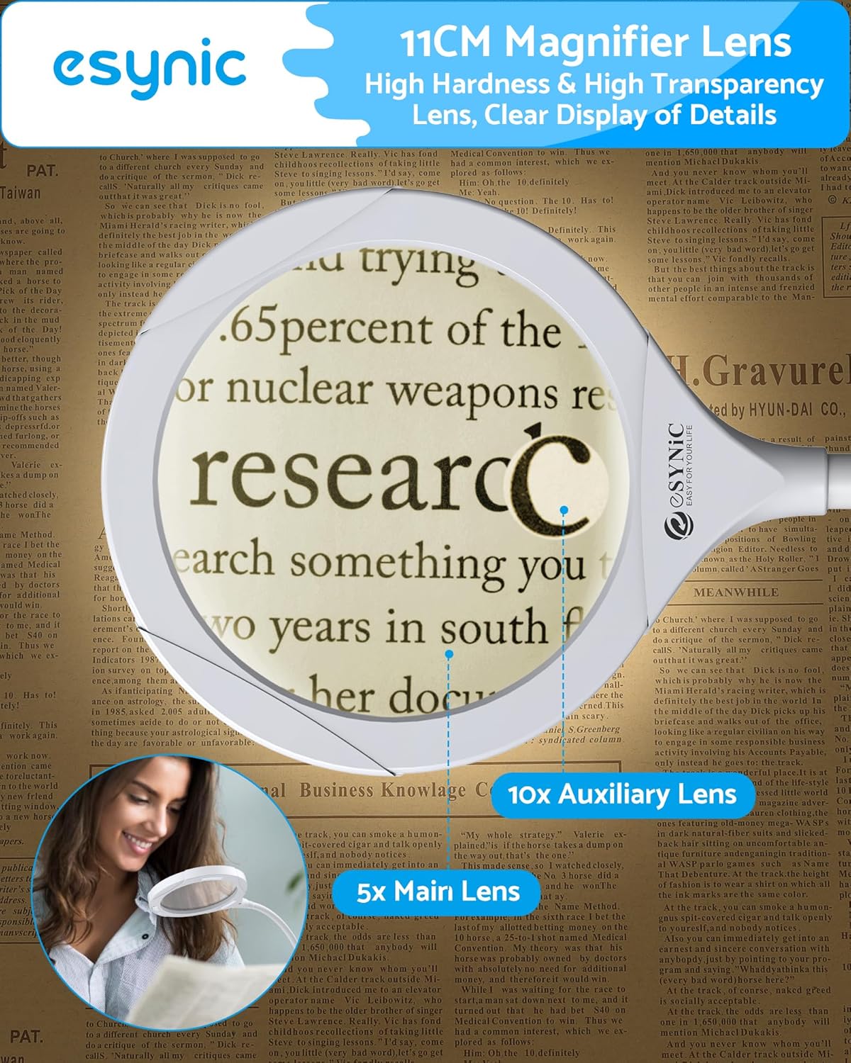 Thumbnail 2 de eSynic 5X/10X Desk Clamp Magnifying Glass with LED Light and 50cm Gooseneck (USB-powered)