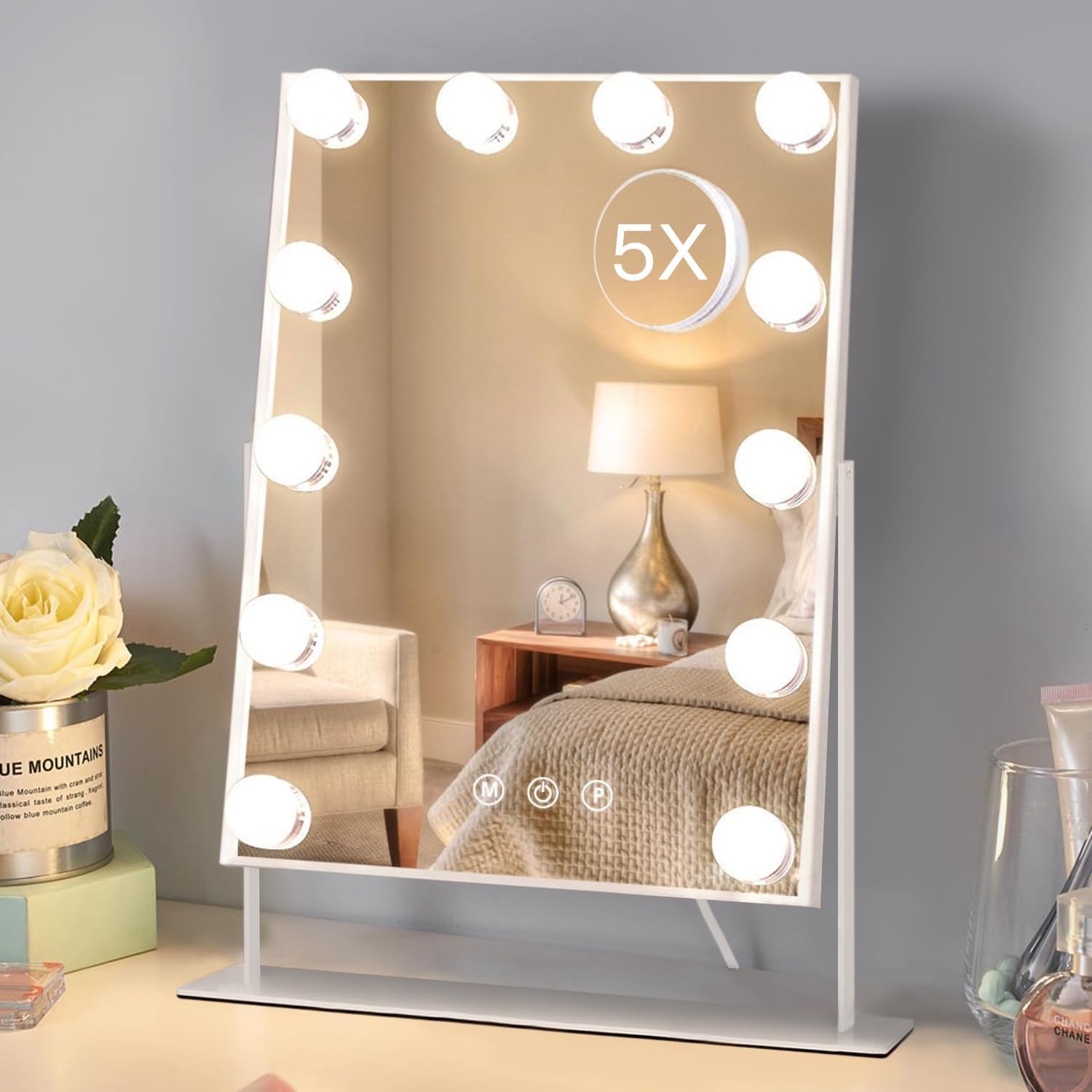 Thumbnail 6 de HIEEY Vanity Mirror with Lights: 13.5" x 17.4" 3-Color Lighting, 5X Magnification, and 360° Rotation