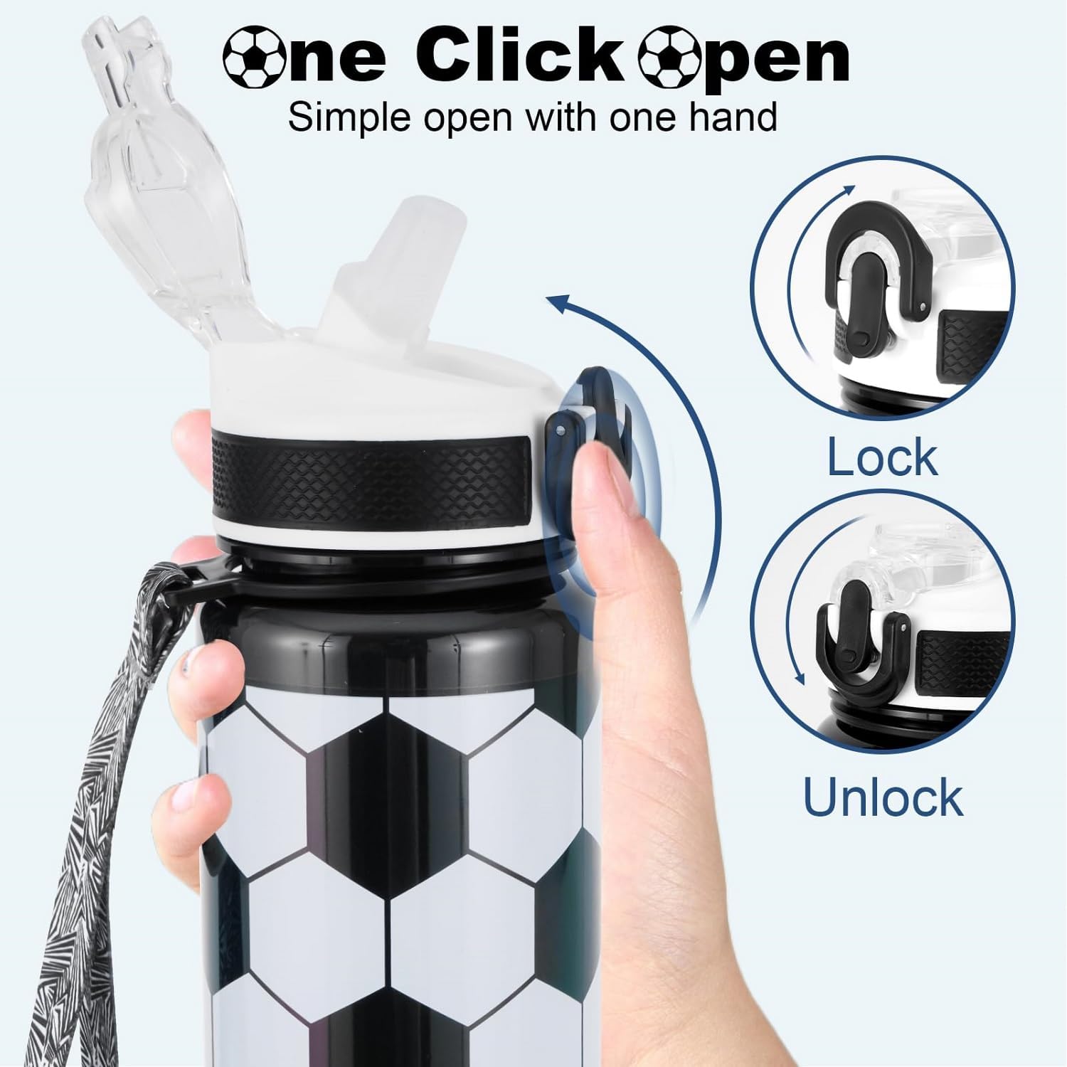 Detalle de NAVTUE Trinkflasche 1L – robuste Wasserflasche mit Strohhalm, Zeitmarkierungen und 360° Auslaufschutz