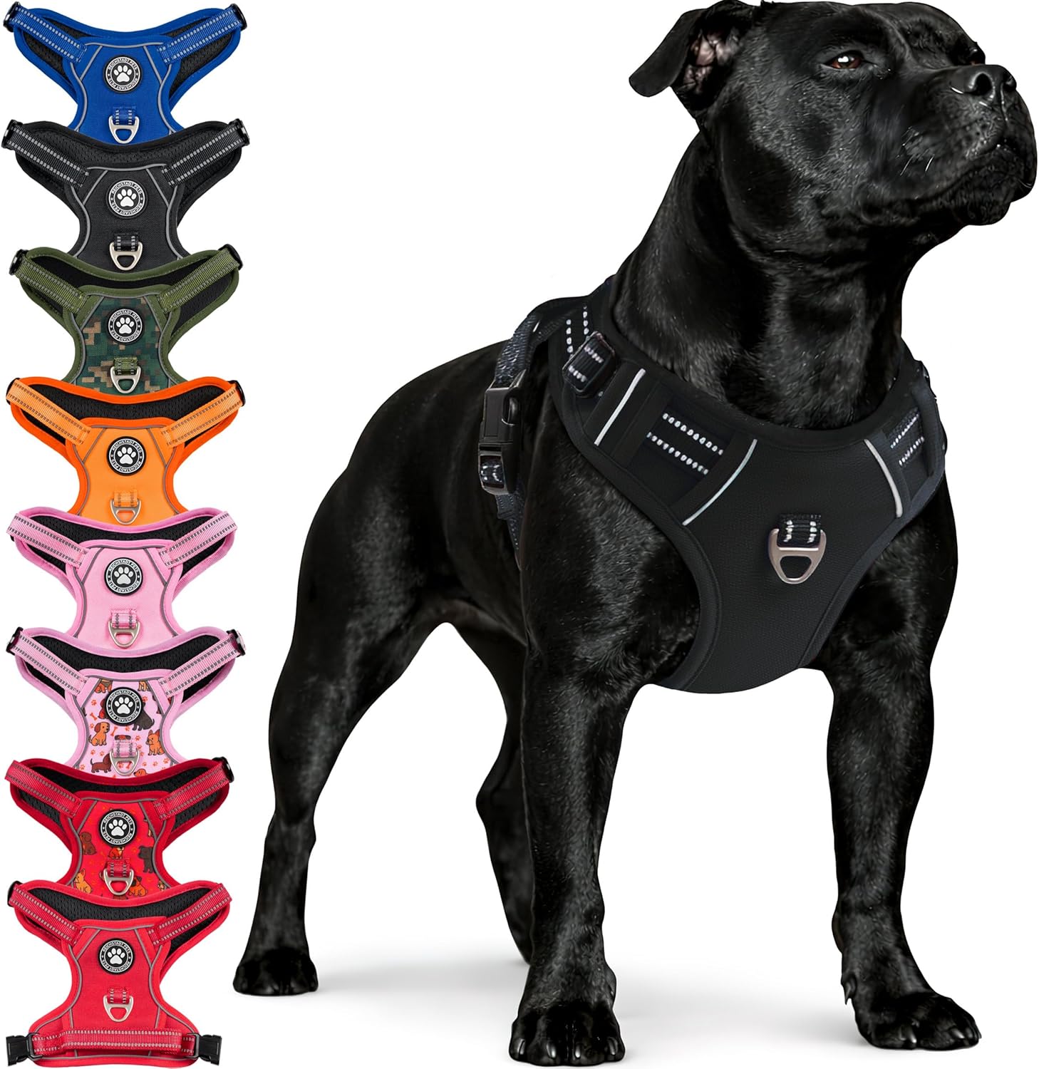 Harnais anti-traction réglable Reichstadt Pets pour chien (noir, poignée + bandes réfléchissantes)