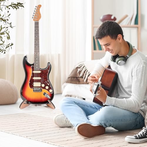 Detalle 2 de LINRAX GS1: Soporte de guitarra de suelo en madera con marco X, suave y estable