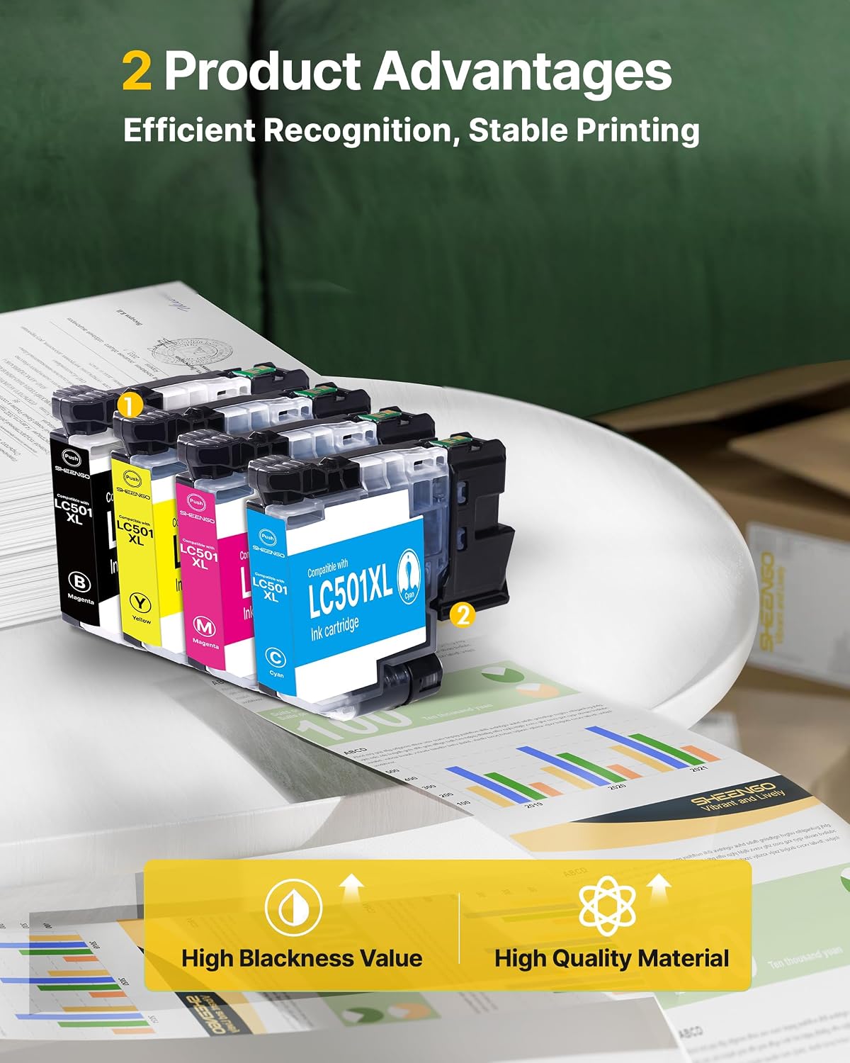 Thumbnail 3 de SHEENGO LC501XL Ink Cartridges, 4-Pack for Brother MFC Printers