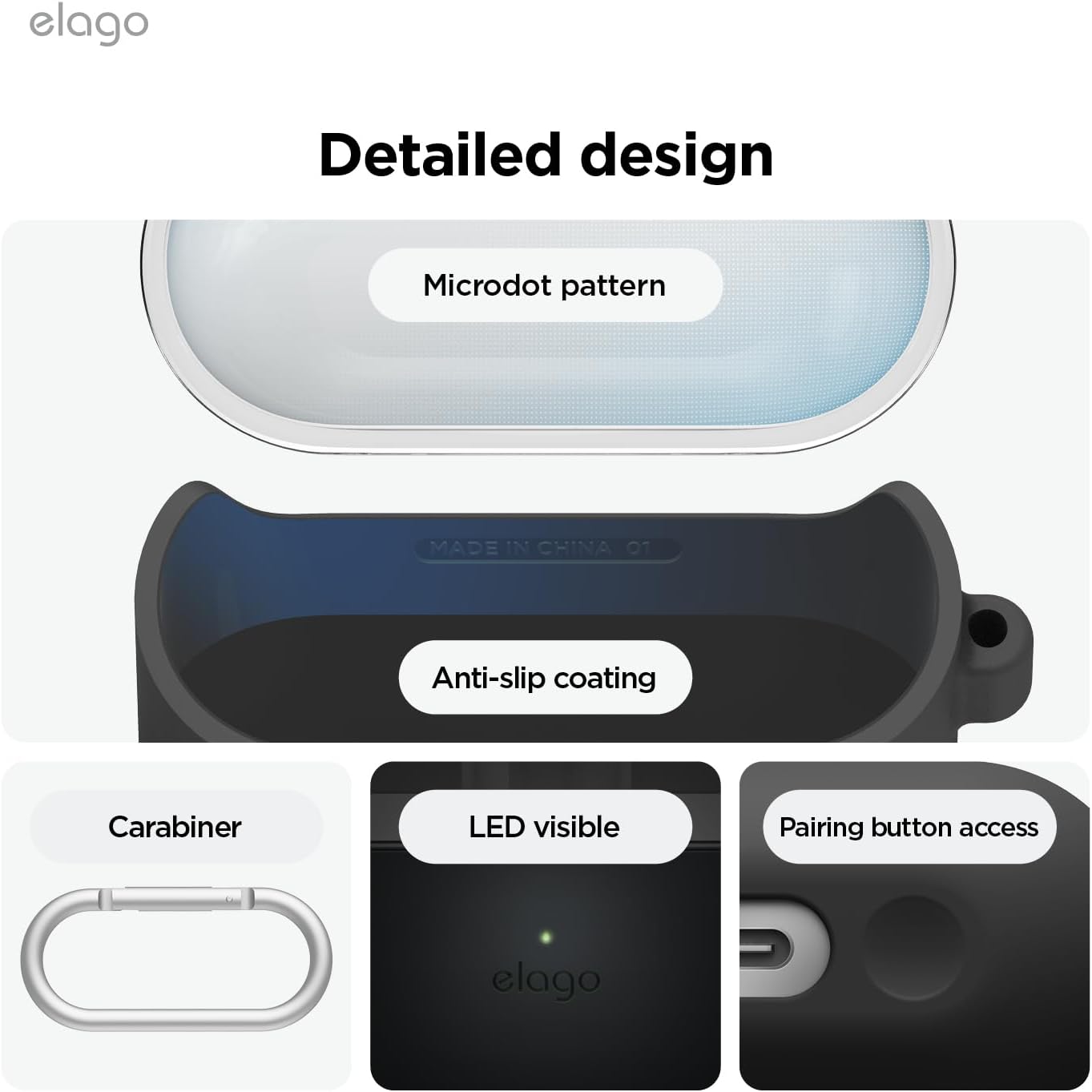 Thumbnail 4 de elago Coque Duo en silicone premium + TPU compatible Samsung Galaxy Buds 3, 3 Pro & 3 FE (noir) avec mousqueton