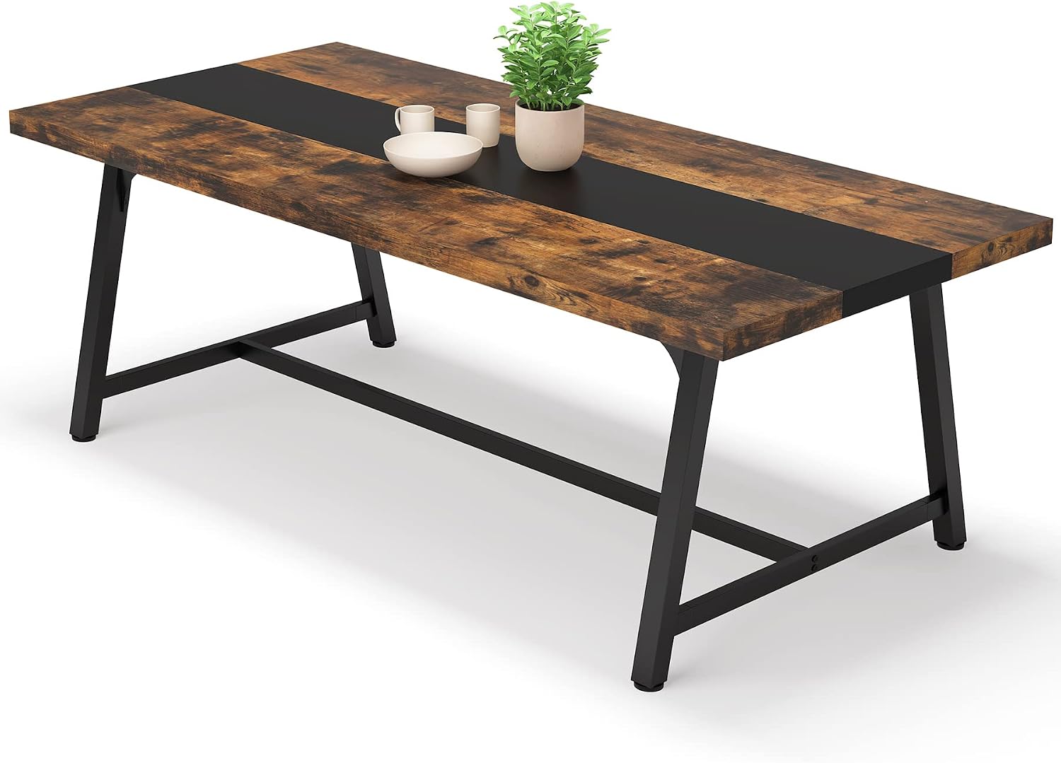 Detalle de LITTLE TREE FSF16 70.87-Inch Dining Table, Rustic Brown, Metal Frame