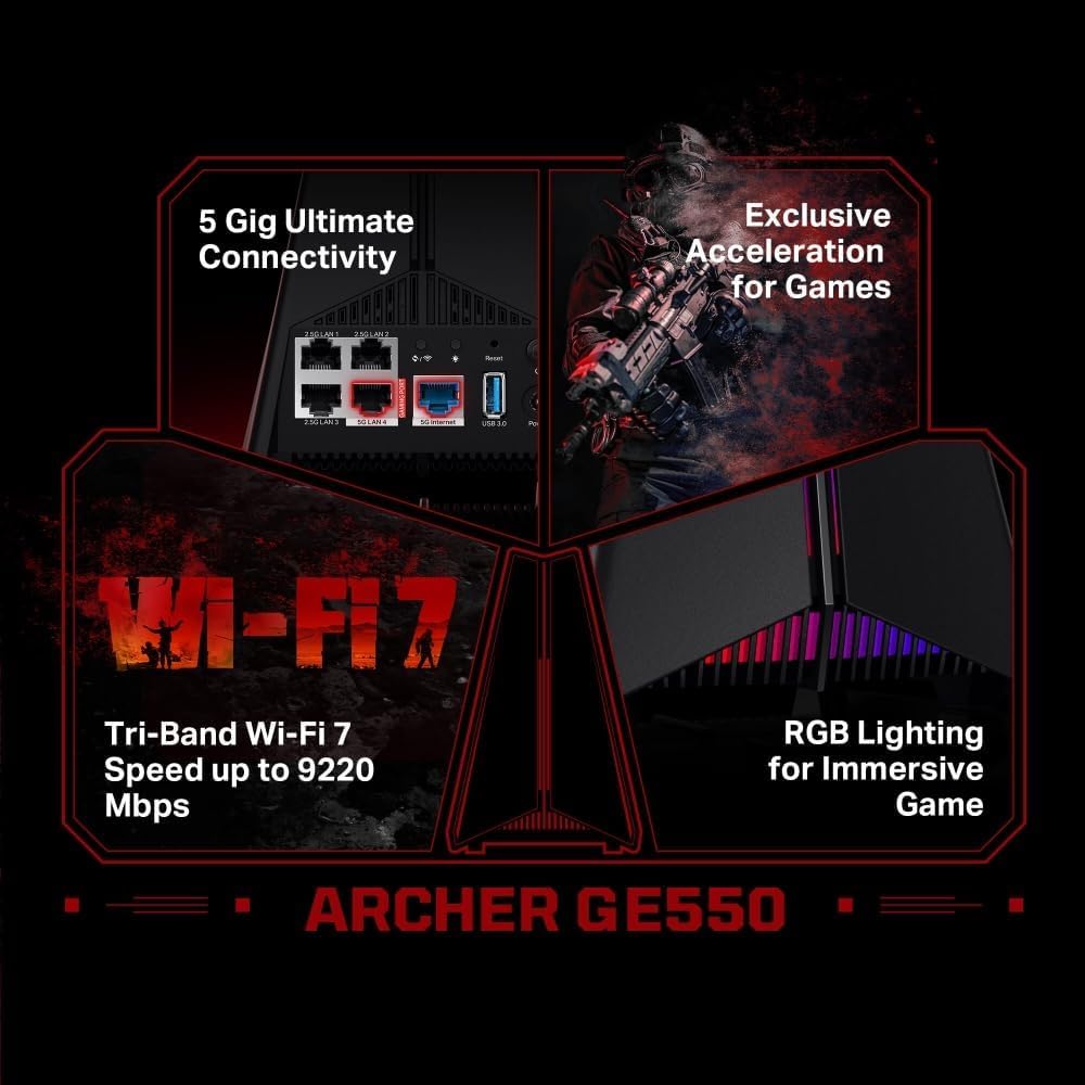 Thumbnail 2 de TP-Link Archer GE550 WiFi 7 Gaming Router (Archer GE550, BE9300, tri-band up to 9220 Mbps)