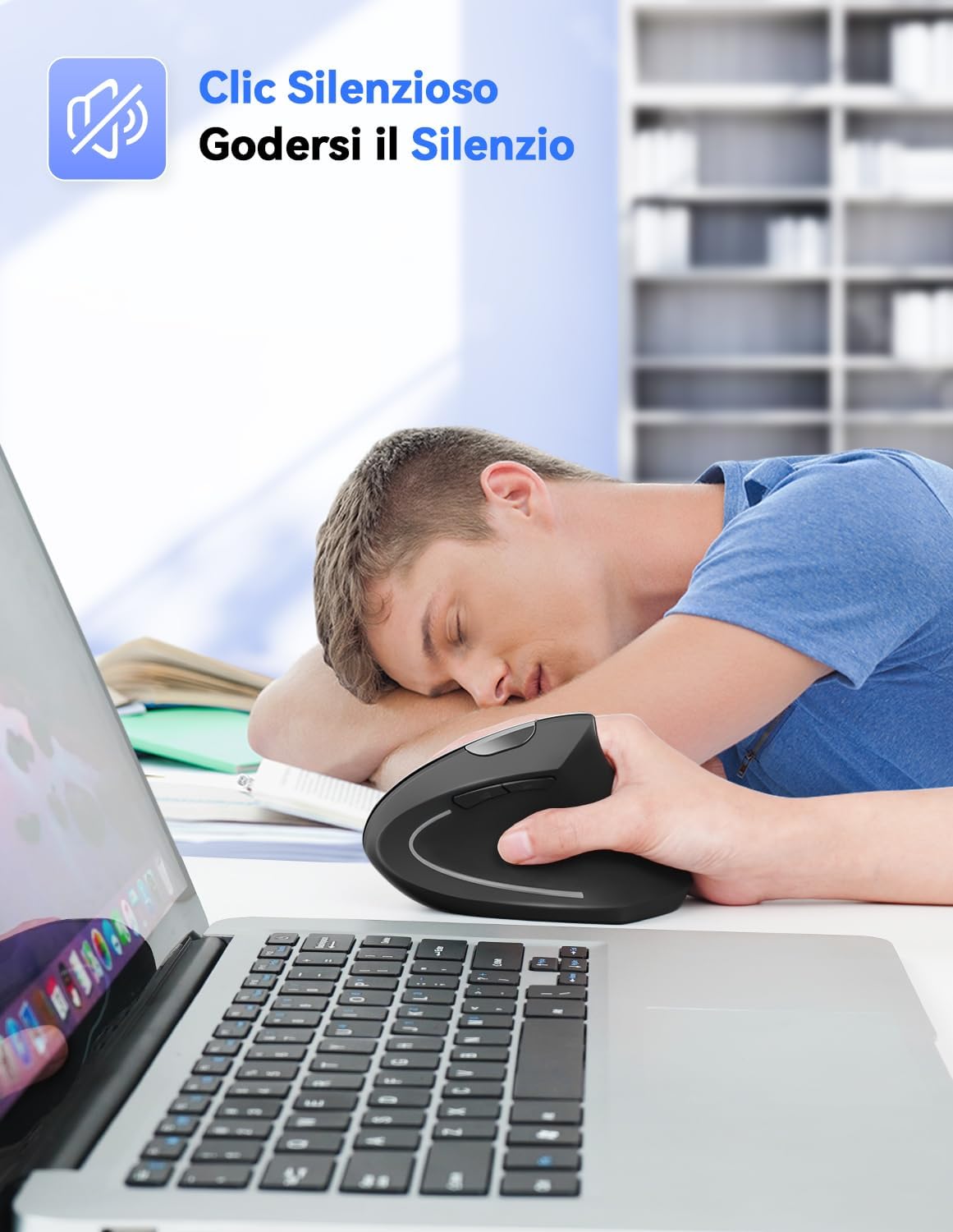 Detalle 2 de TECKNET Mouse Verticale: 4800 DPI, wireless, ergonomico e silenzioso per PC, Mac e Laptop