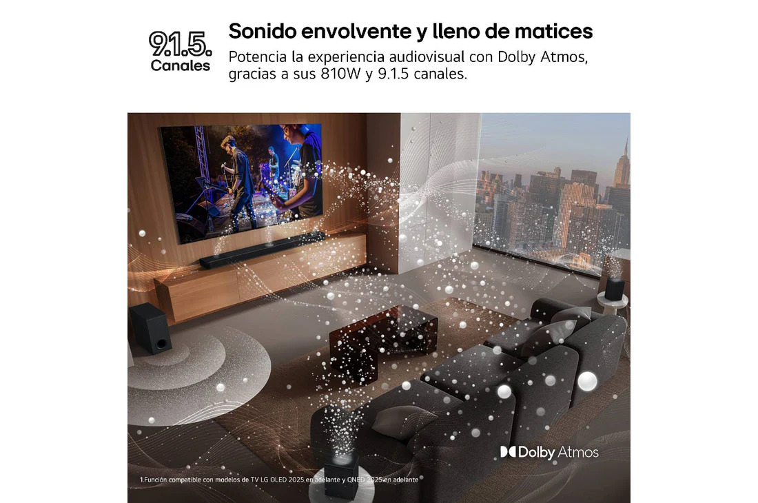 Detalle de LG S95AR.OBSPTO: Barra de sonido de cine en casa con 9.1.5 canales y Dolby Atmos