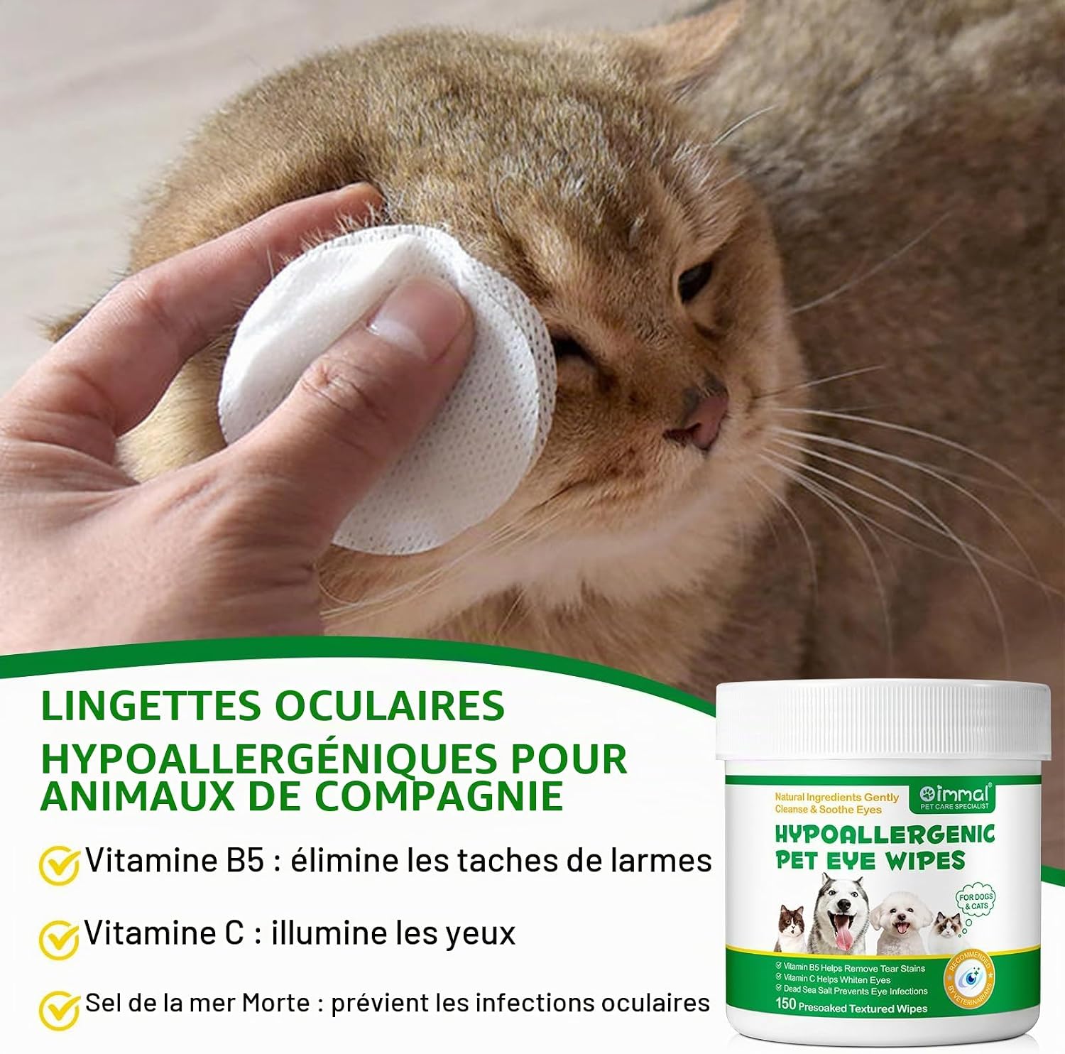 Detalle de 484DSF484 oogdoekjes voor honden en katten, 150 voorgedrenkte doekjes