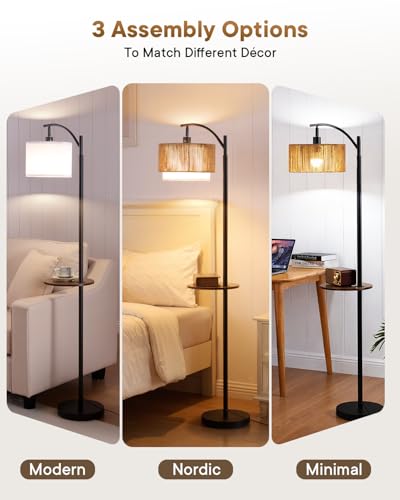 Detalle 2 de Wio-Mio Lámpara de Pie de Ratán con Mesa: boho moderno con luz regulable y superficie auxiliar