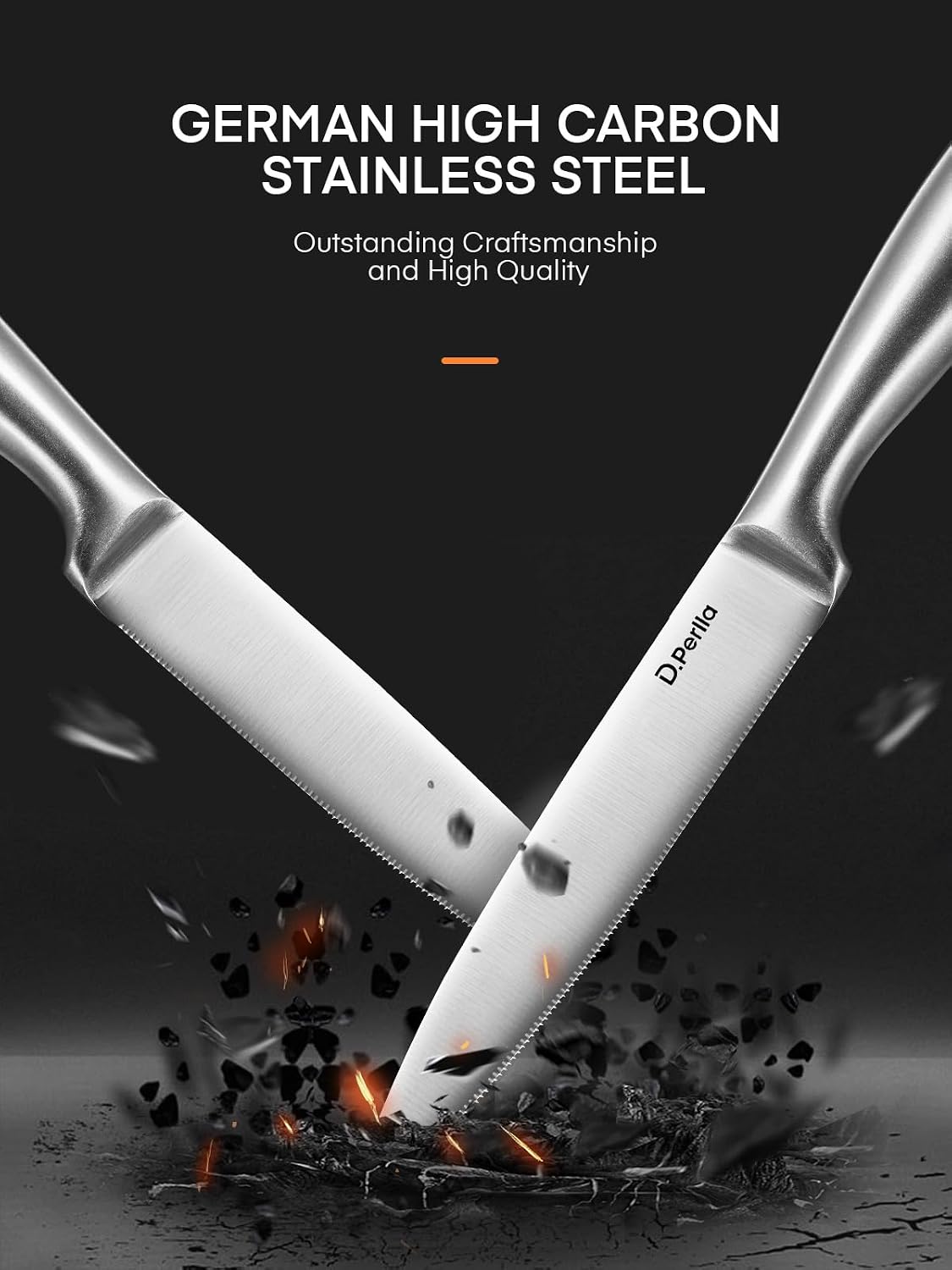 Detalle 2 de D.Perlla K3-9 Steak Knife Set of 8 with Micro-Serrated Blades and Clear Stand