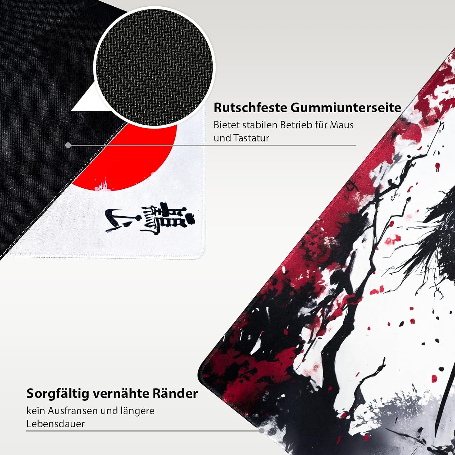 Detalle de Niviy Japanische Gaming-Mauspad XXL 900 x 400 mm mit Randsäumen