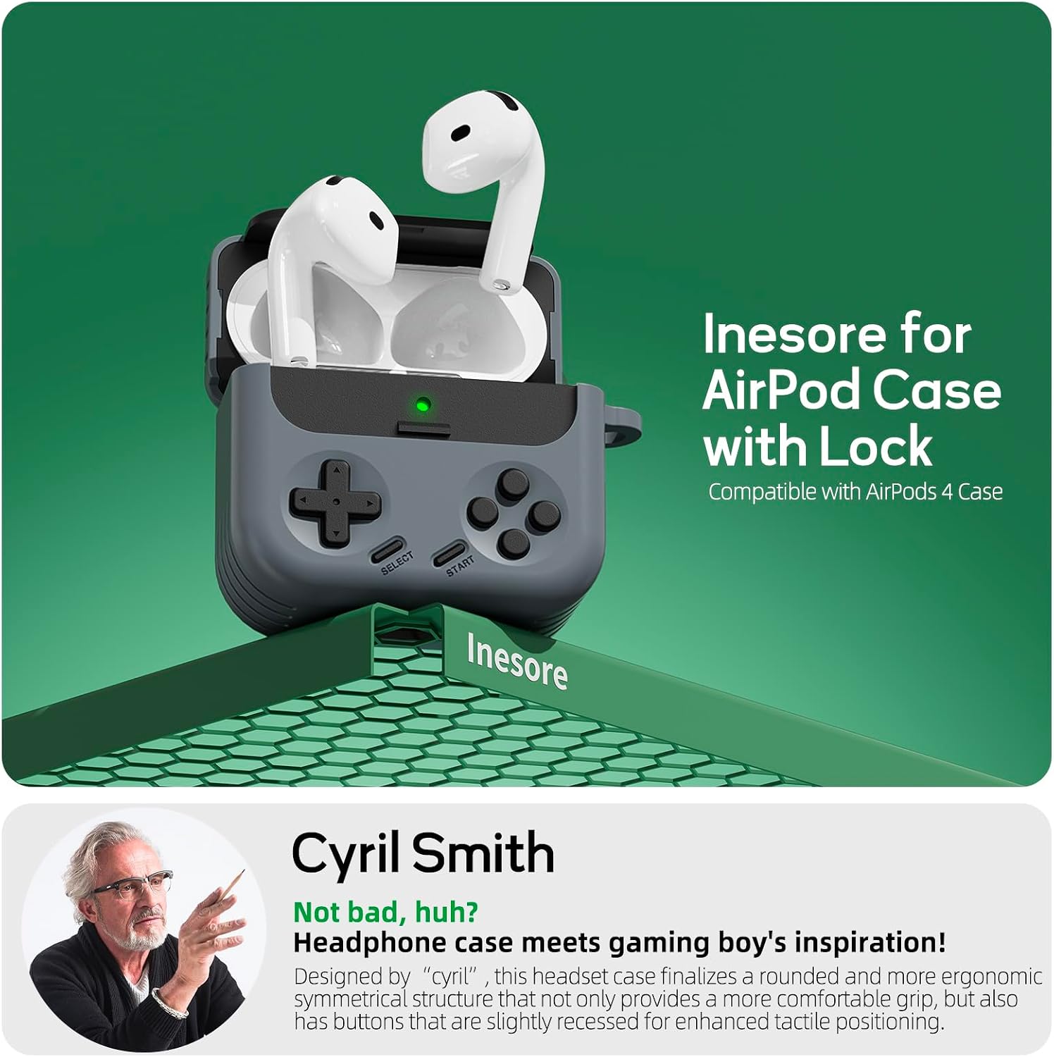 Detalle de Inesore AirPods 4 Case with Lock (Classic Game Console Style) + Cleaner Kit (Black)