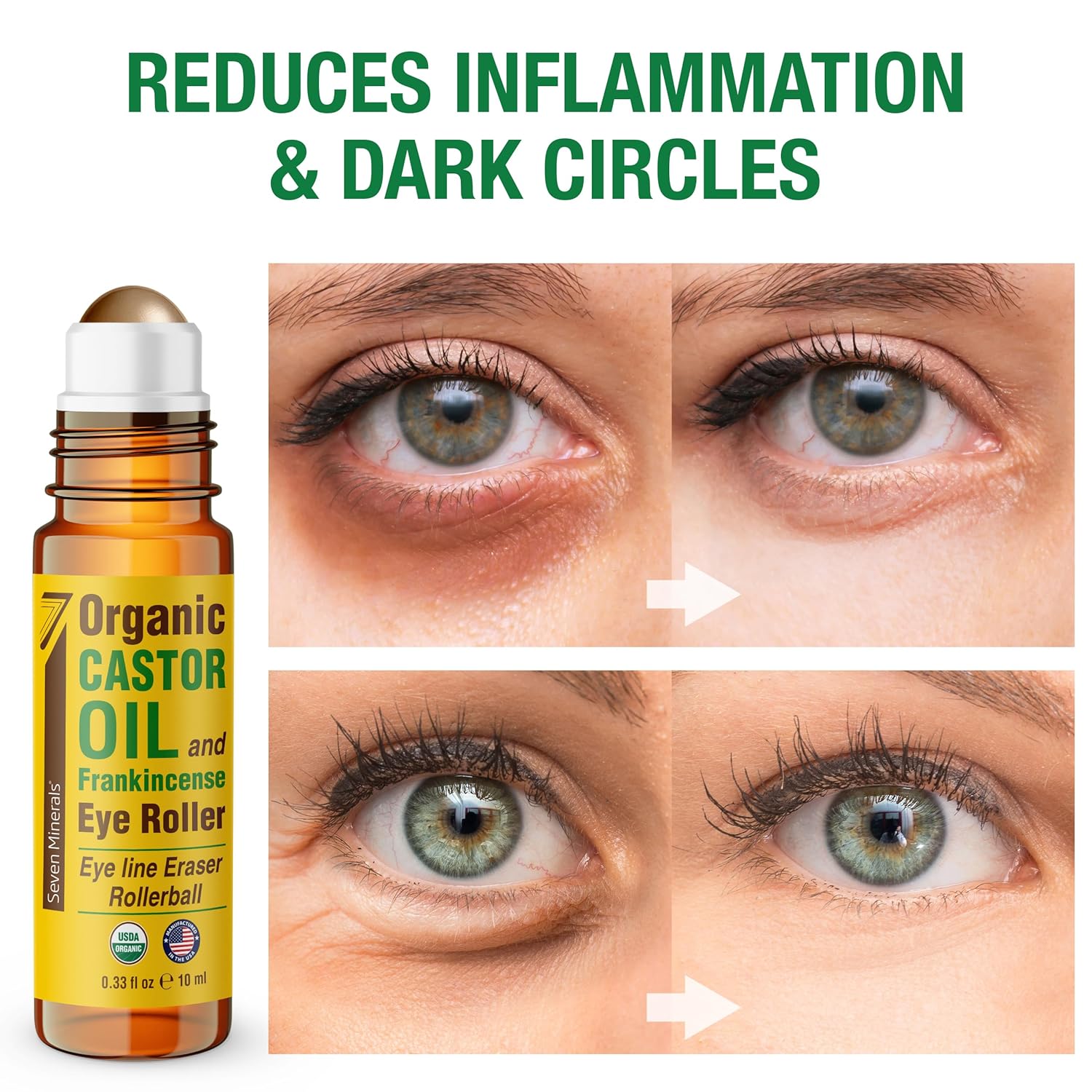 Detalle 2 de Seven Minerals Organic Castor Oil Roll On Eye Roller for Under Eye Bags, Dark Circles & Wrinkles