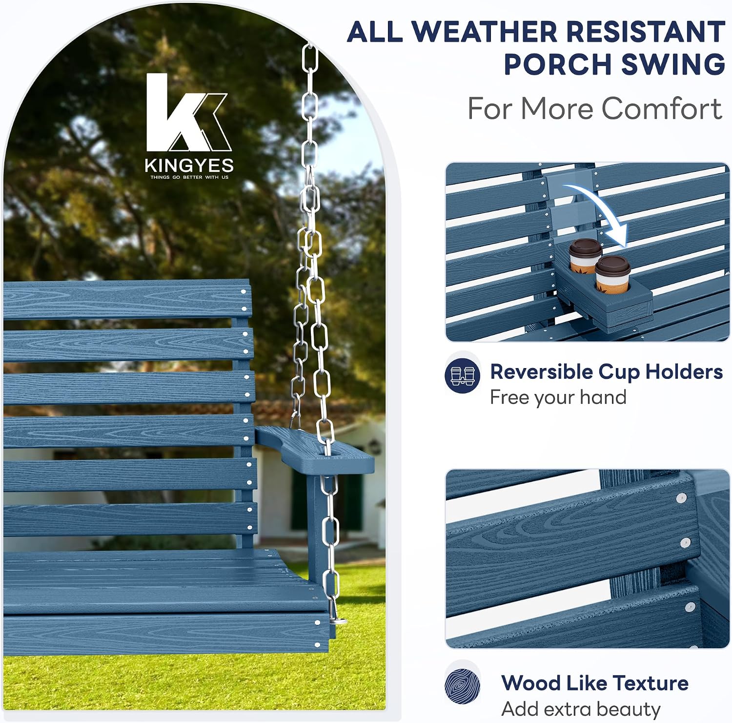 Detalle de KINGYES Outdoor Porch Swing, 660-Pound Capacity