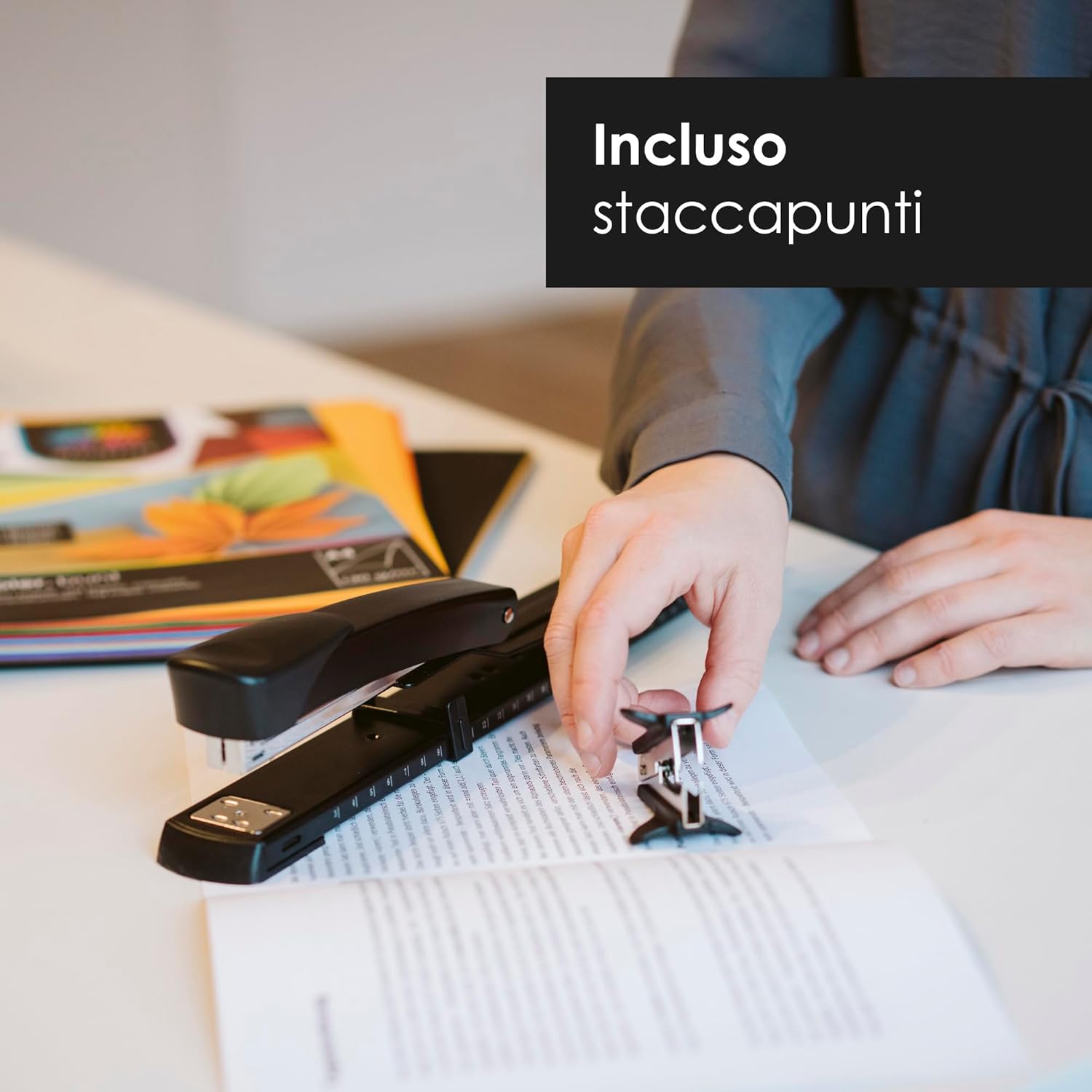 Thumbnail 1 de OfficeTree cucitrice a braccio lungo con levapunti e 1000 punti, per opuscoli e carta DIN A3