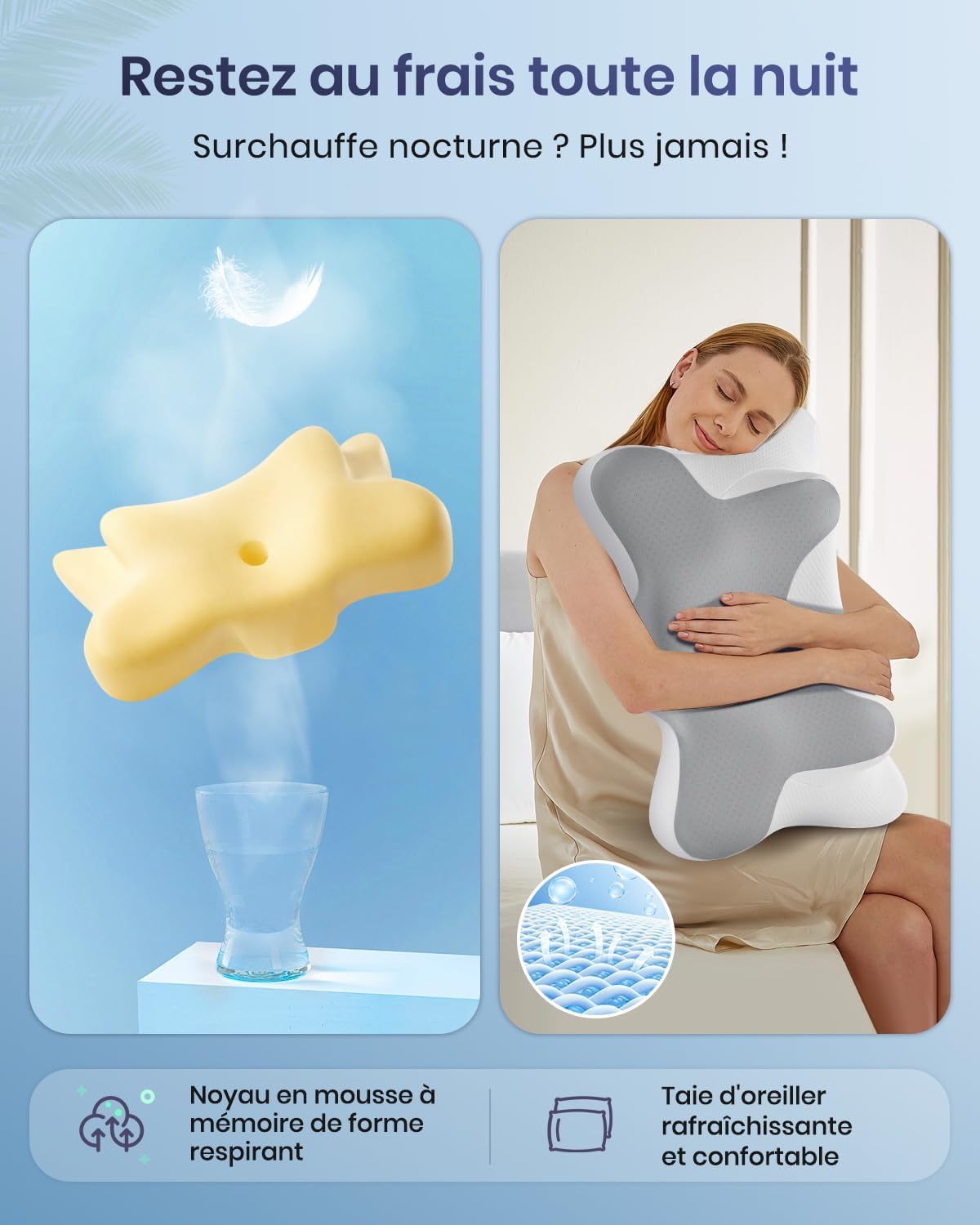 Detalle de Oreiller cervical ergonomique à mémoire de forme DONAMA (66x37x13 cm) – gris blanc