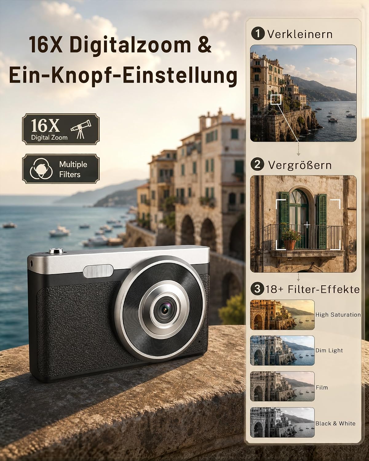 Detalle de Digitalkamera 4K 48MP Fotokamera mit 2,8 Zoll Display – idealer Begleiter für Teens und Anfänger