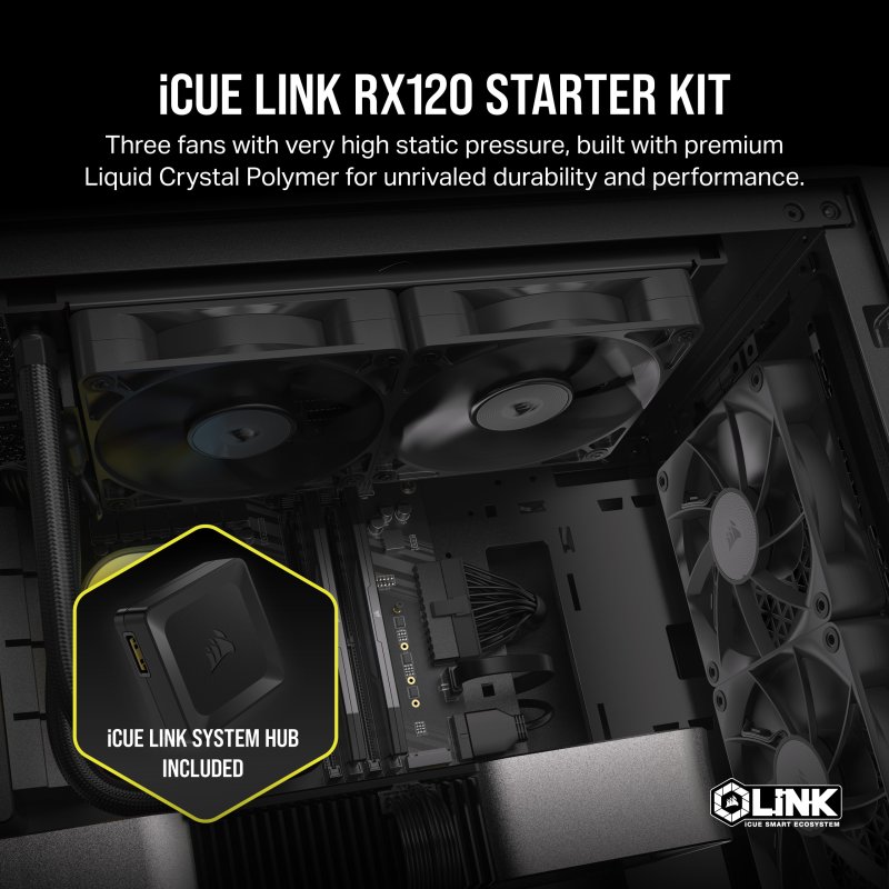 Thumbnail 3 de Corsair iCUE LINK RX120 Kit - 3 Ventiladores PWM Negros 🌀