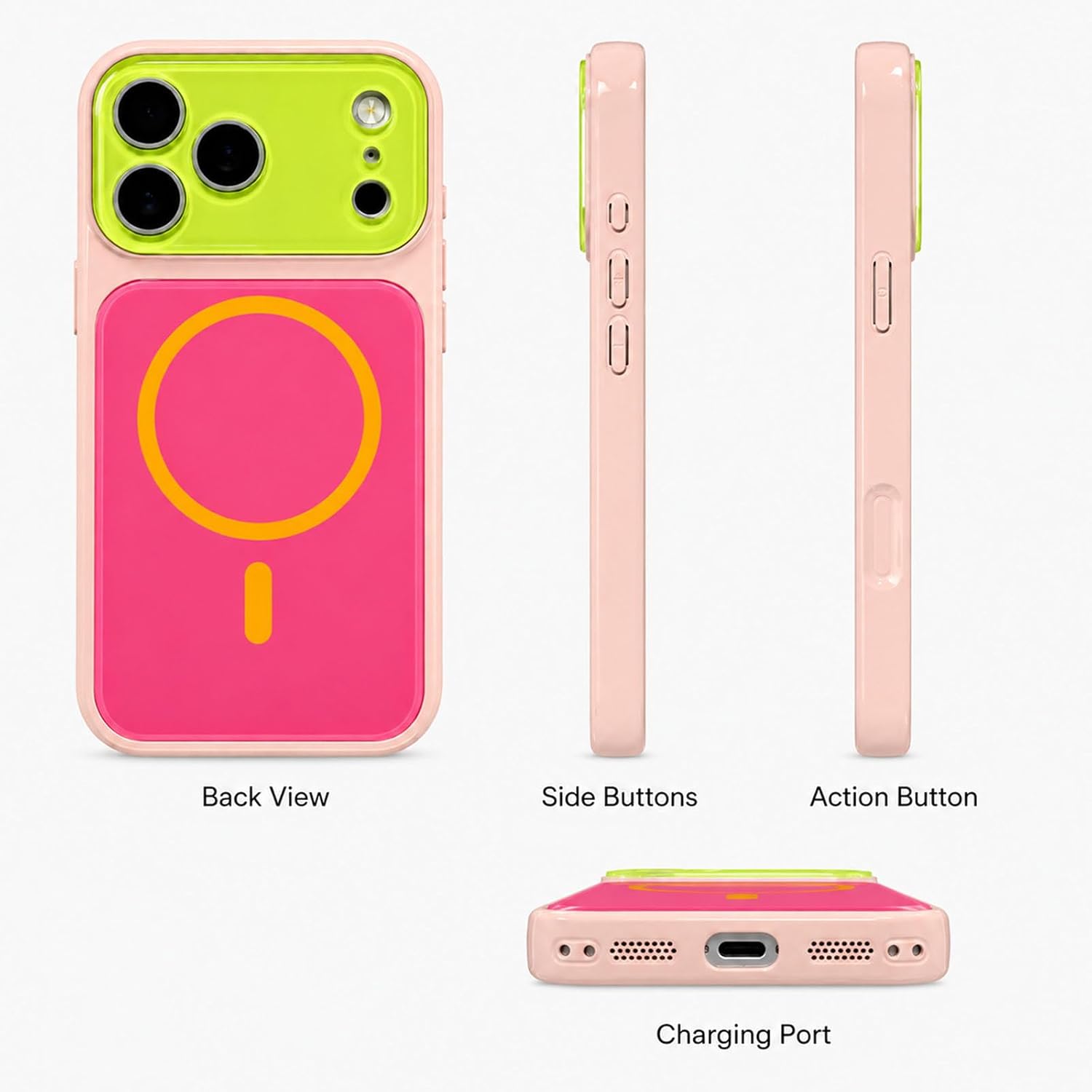 Detalle de EKELYVIA iPhone 15 Pro Max Case, Pink TPU with Camera Protection and MagSafe Charging