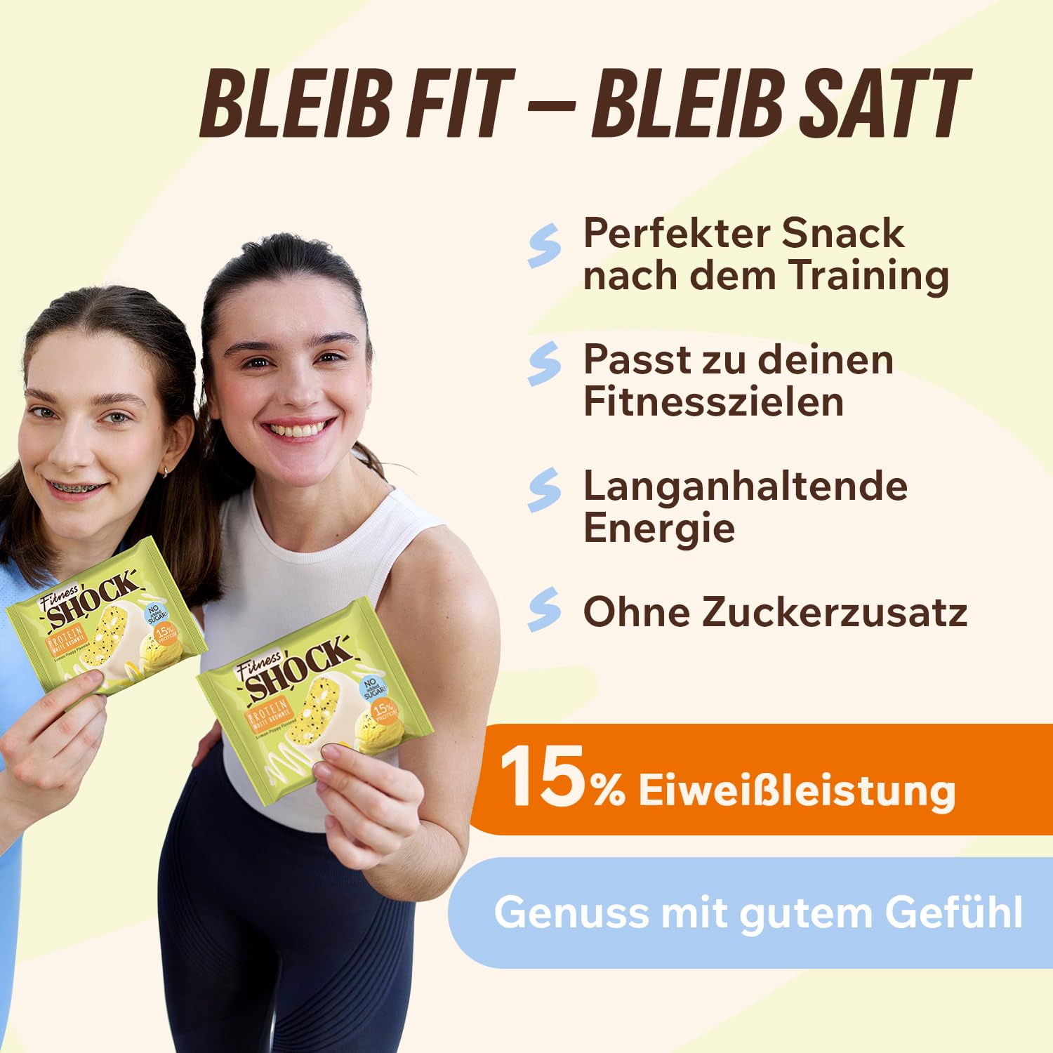 Thumbnail 6 de FitnesSHOCK Protein Brownie Snack (Zitrone mit Mohnsamen) – low carb, ohne Zuckerzusatz, 15% Eiweiß