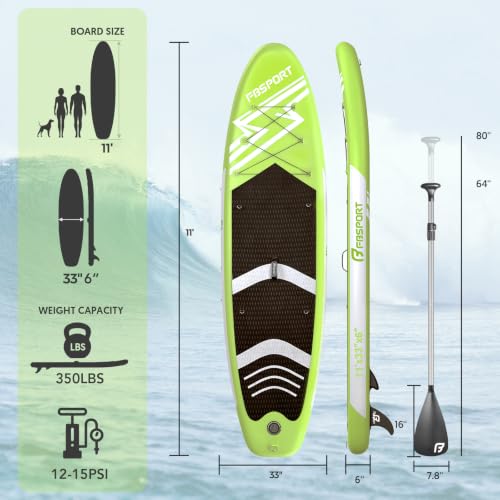 Detalle 2 de FBSPORT Aufblasbares SUP Board – 15 cm dickes Stand Up Paddle Board mit verstellbarem Aluminium-Paddel und Pumpe (FruitGreen)