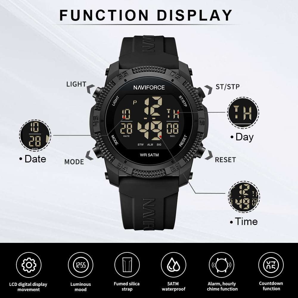 Thumbnail 3 de Naviforce Orologio digitale sportivo impermeabile con cronometro e allarme – cronometro, data e supporto comfort