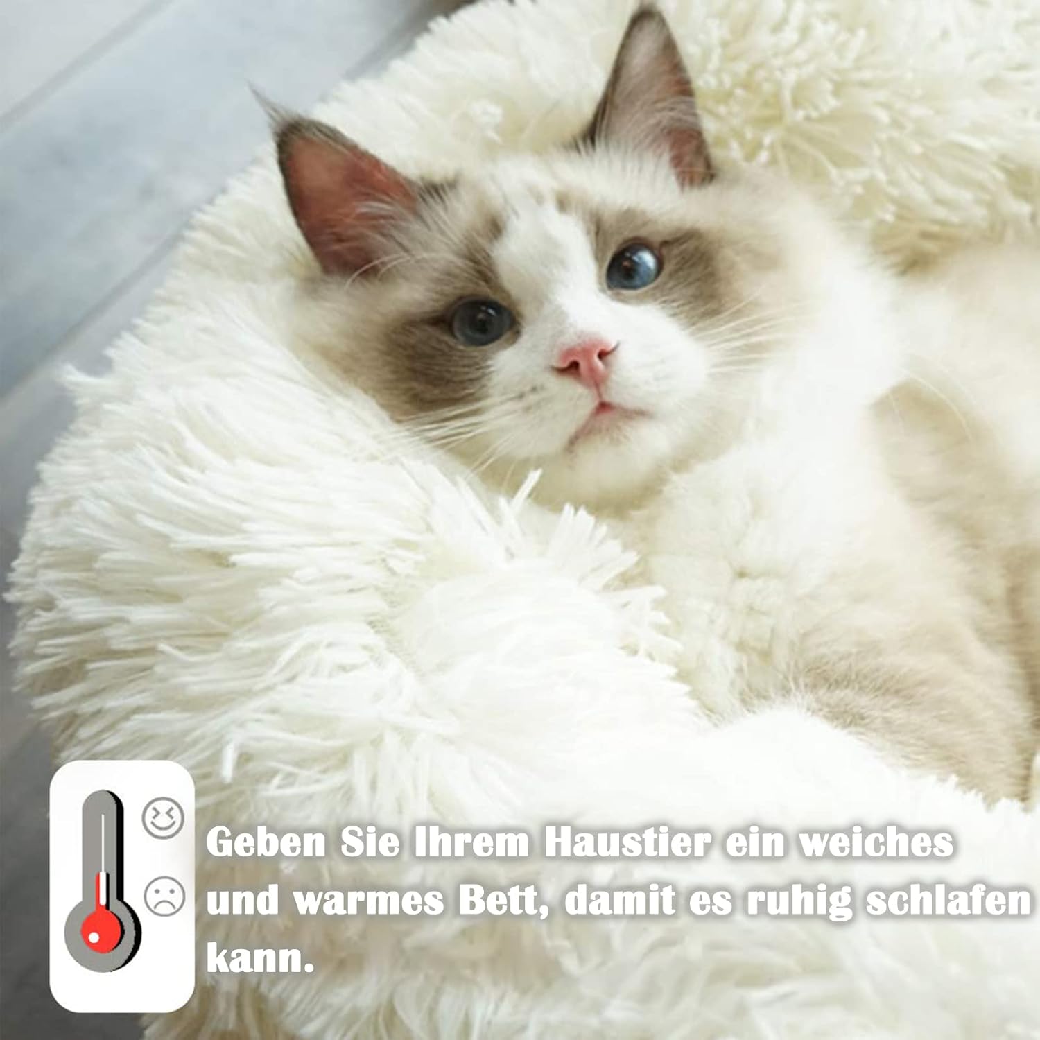 Detalle de Nepfaivy Hundebett/Katzenbett Flauschig Rund aus Plüsch – Donut, waschbar, in M (50 cm) Weiß
