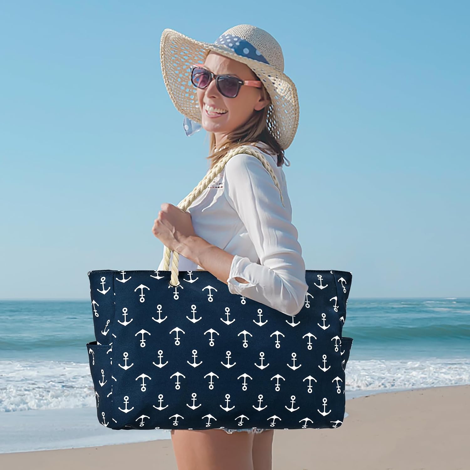 Thumbnail 2 de oscaurt Large Waterproof Beach Bag with Zip and Rope Handle – capacity tote for beach, pool and travel