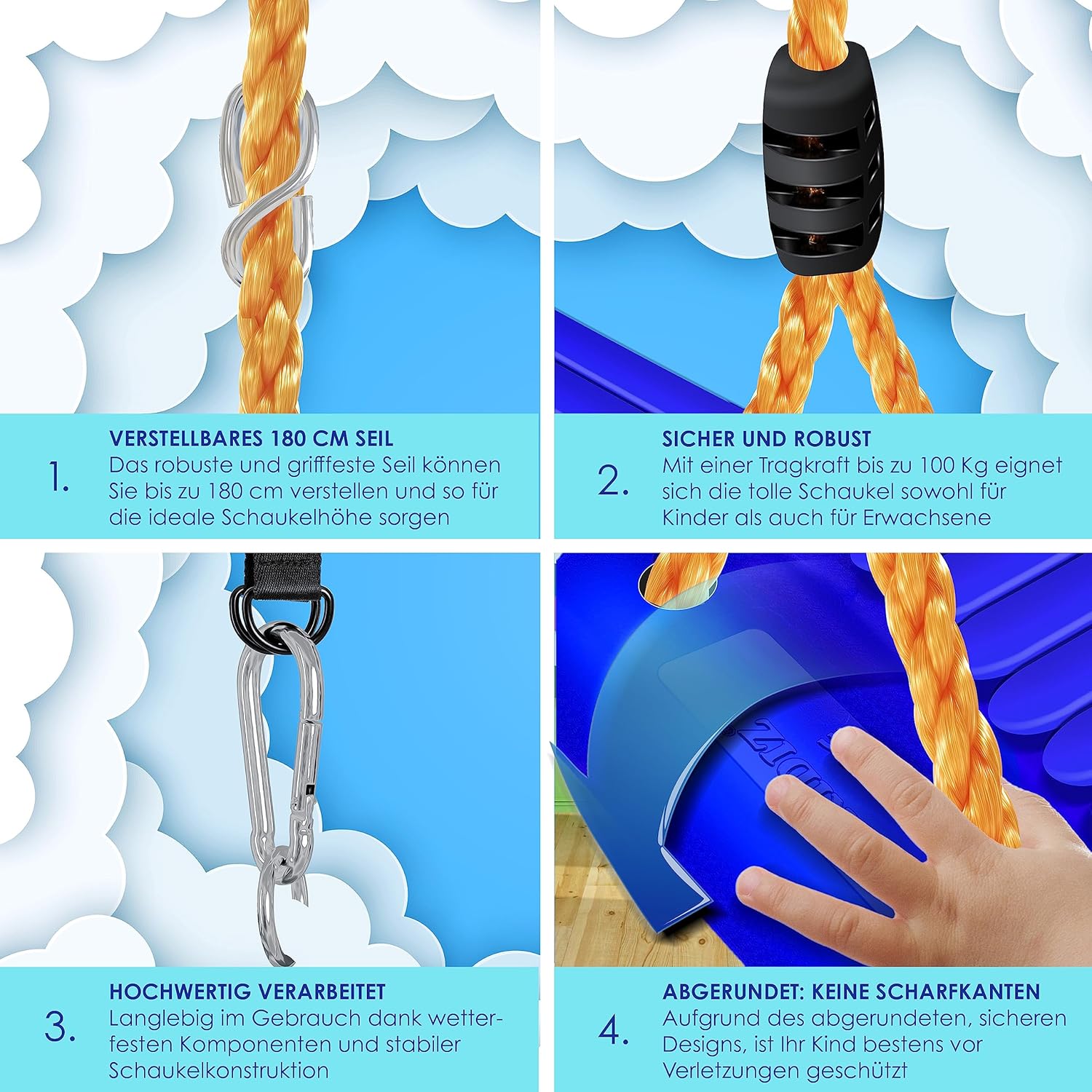 Thumbnail 3 de KIDIZ Schaukel Garten Kinderschaukel Set (Outdoor & Indoor) – höhenverstellbar, rutschfest, Schaukelbrett für Kinder