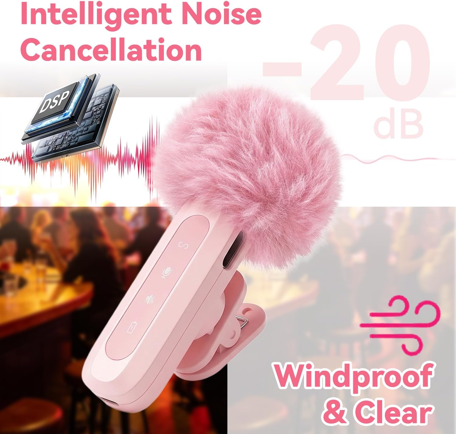 Detalle de Mini kabelloses Lavalier-Mikrofon für Android und iPhone – Clip-On Mikrofon mit Rauschunterdrückung (2,4-GHz, bis 200 m)