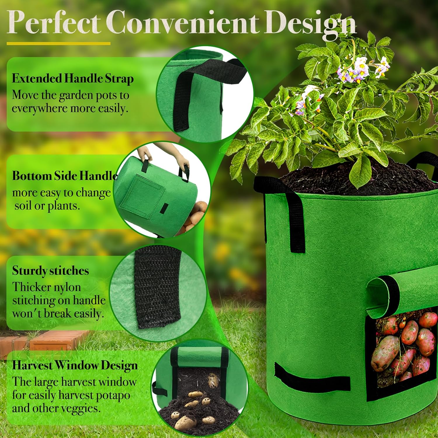 Thumbnail 5 de VJJXUU 4-pack colourful potato grow bags (10 gallon) in felt fabric