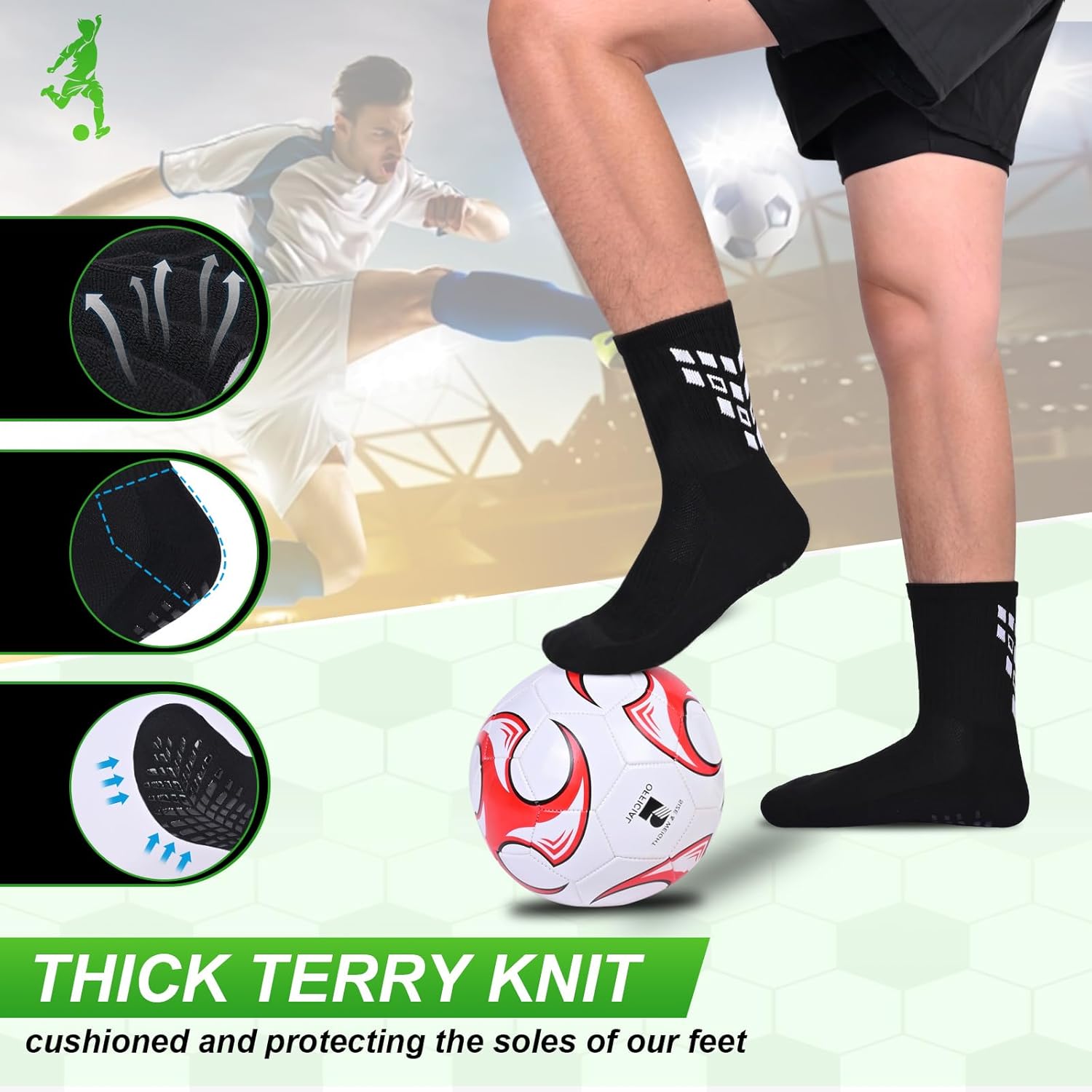 Thumbnail 3 de Gogogoal 4 paia di calze da calcio antiscivolo con grip e imbottitura rinforzata
