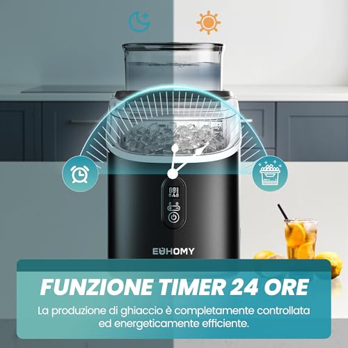 Thumbnail 7 de EUHOMY Macchina del Ghiaccio Casa 15 kg/24h con 16 cubetti in 13 minuti – Autopulente, serbatoi da 0,5 L e 1,5 L, accessori inclusi