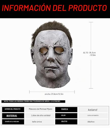 Thumbnail 4 de keland Máscara de Michael Myers para Halloween, látex natural, gris