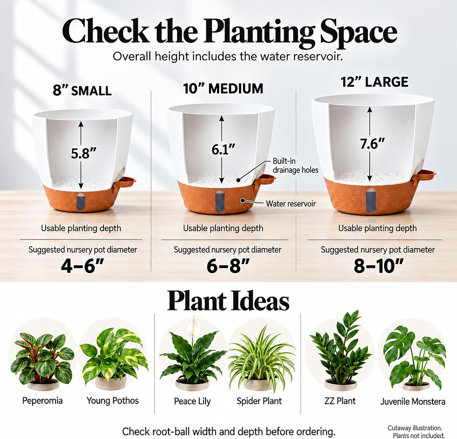 Thumbnail 6 de Fielda 8/10/12-Inch Self-Watering Planter Set, White Plastic Pots