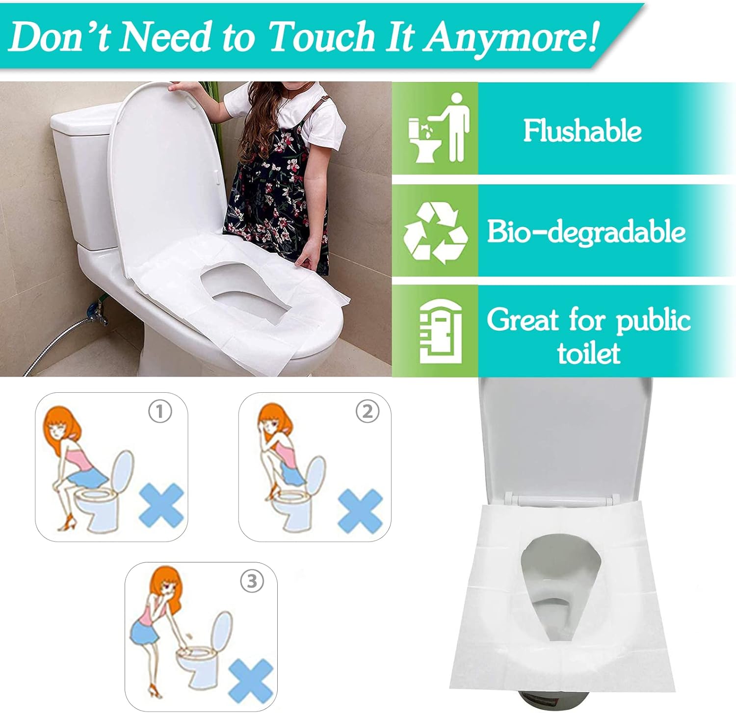 Thumbnail 1 de MAIYADUO 60PCS Disposable Toilet Seat Covers – Portable, Flushable Hygiene for Public Restrooms